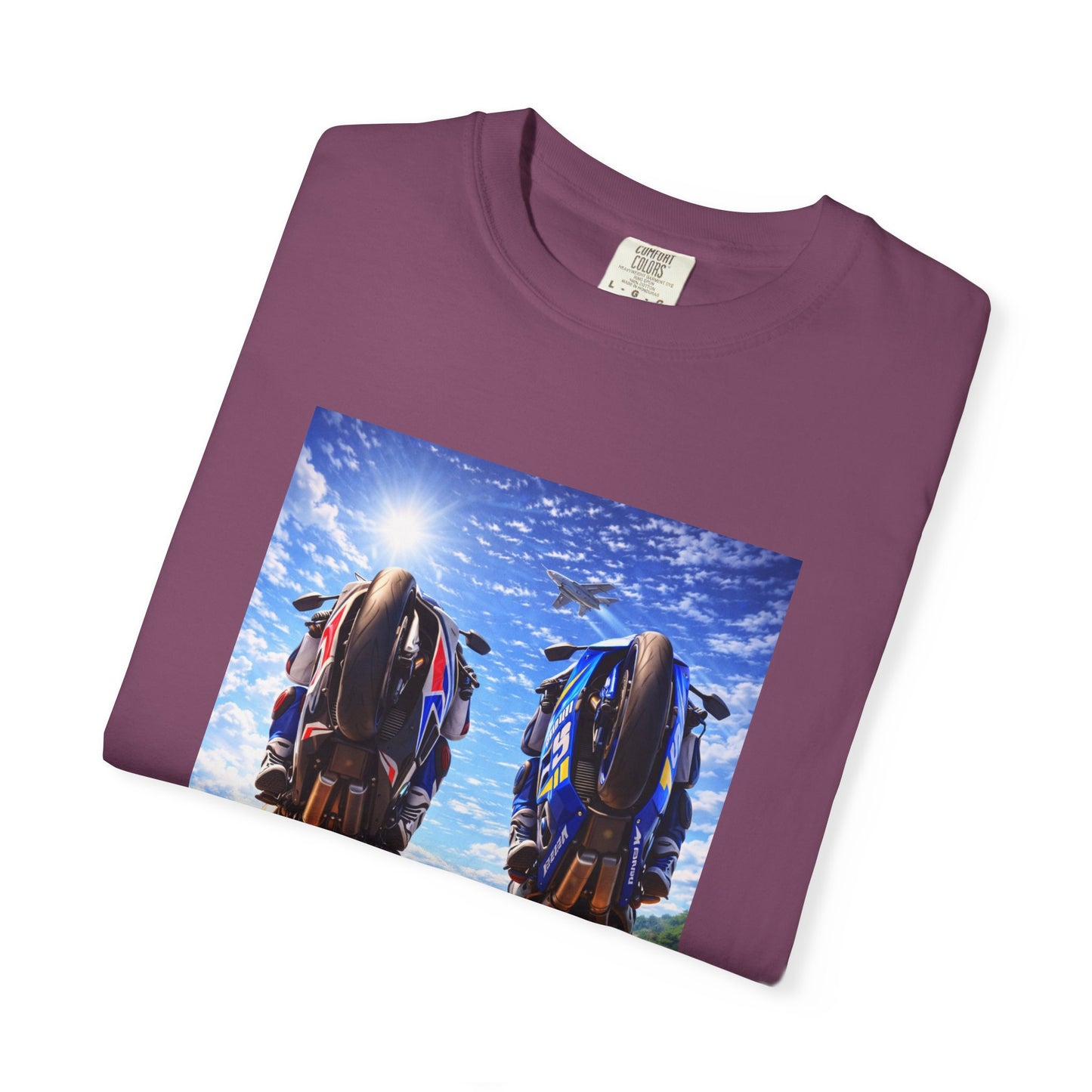 Motorcycle Sunset T-Shirt — Two Bikes Riding Into the Horizon