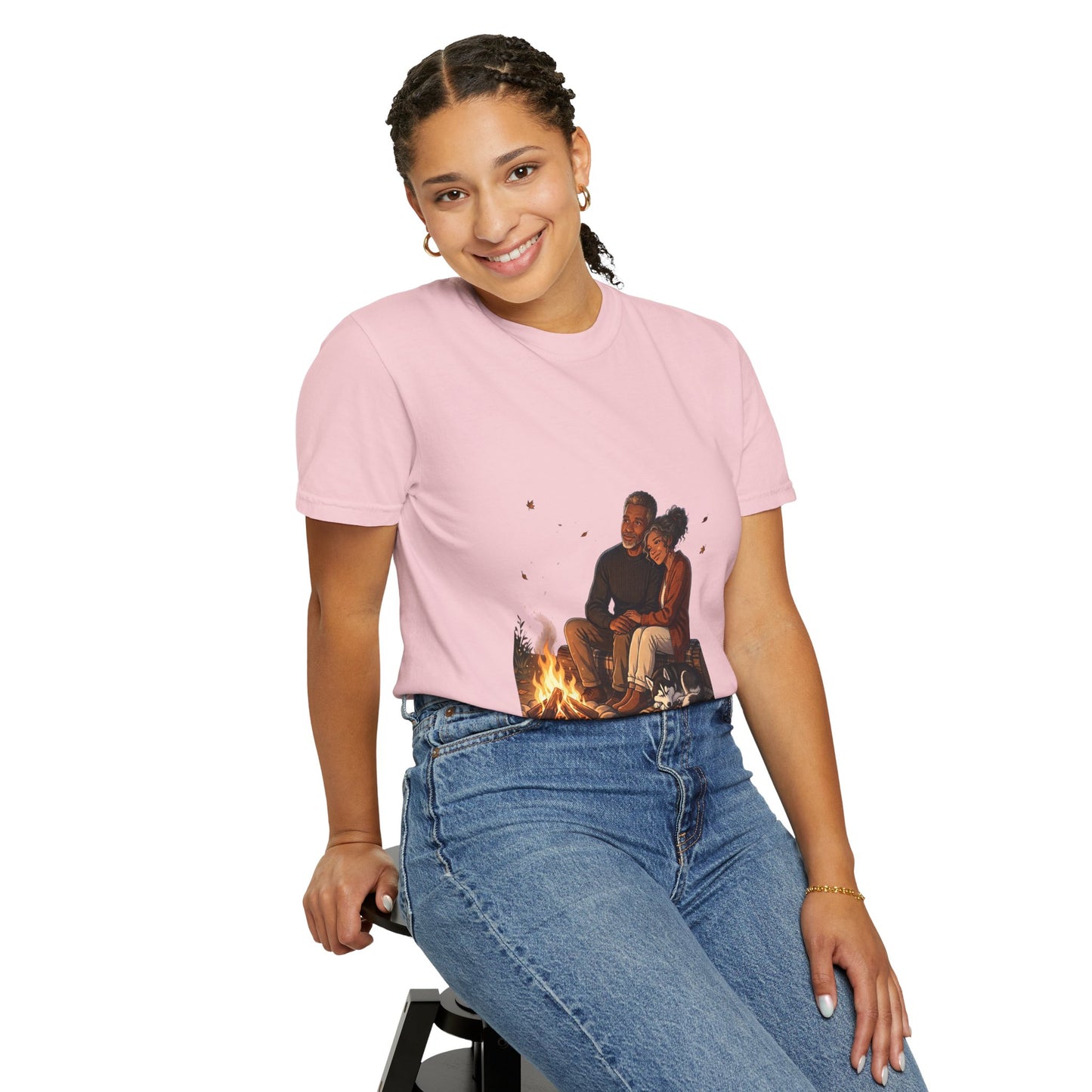 Midnight Firelight T-Shirt — Cozy Couple Campfire Graphic Tee