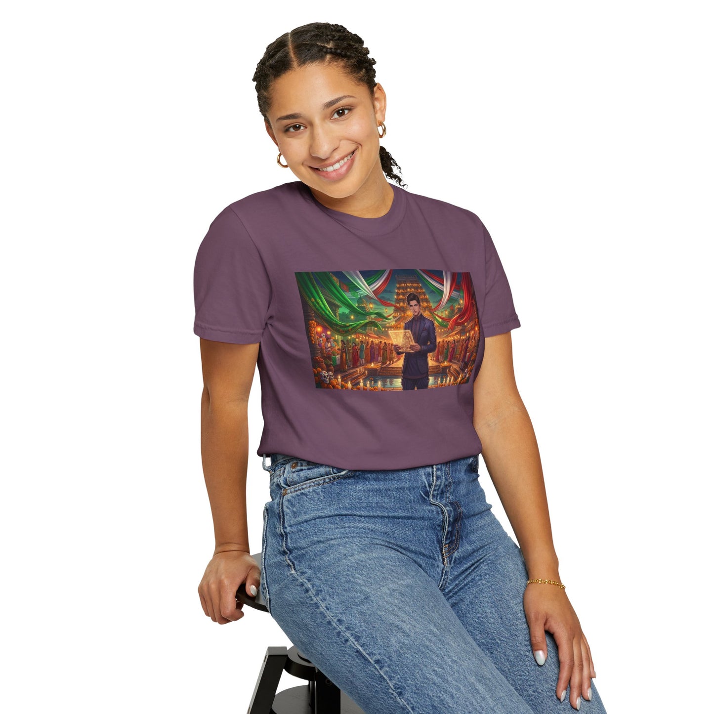 T-Shirt — Dragon Temple Night Scene Graphic Tee (Monk with Dragons)