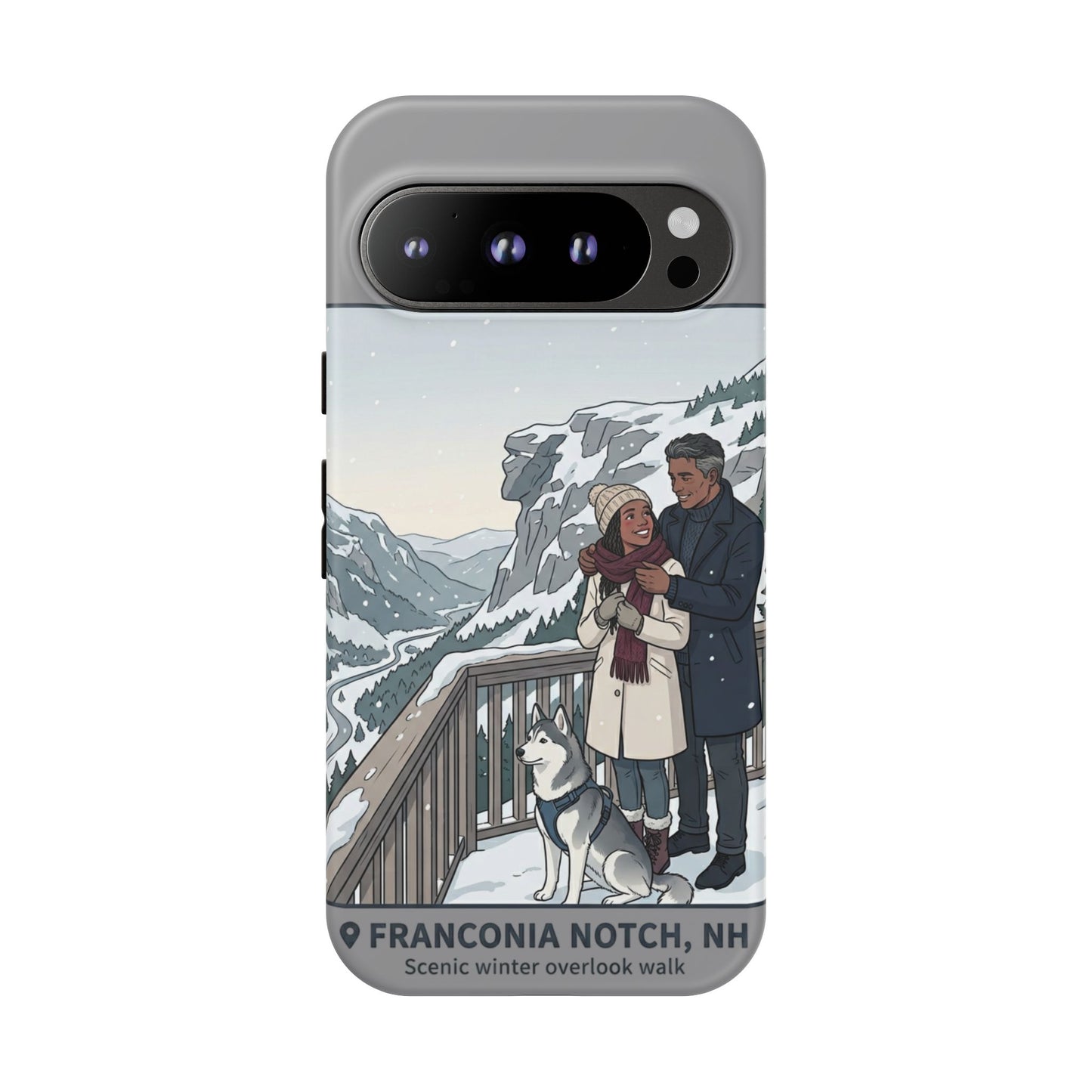 Winter Scenic Phone Case — Franconia Notch NH Couples & Husky Design