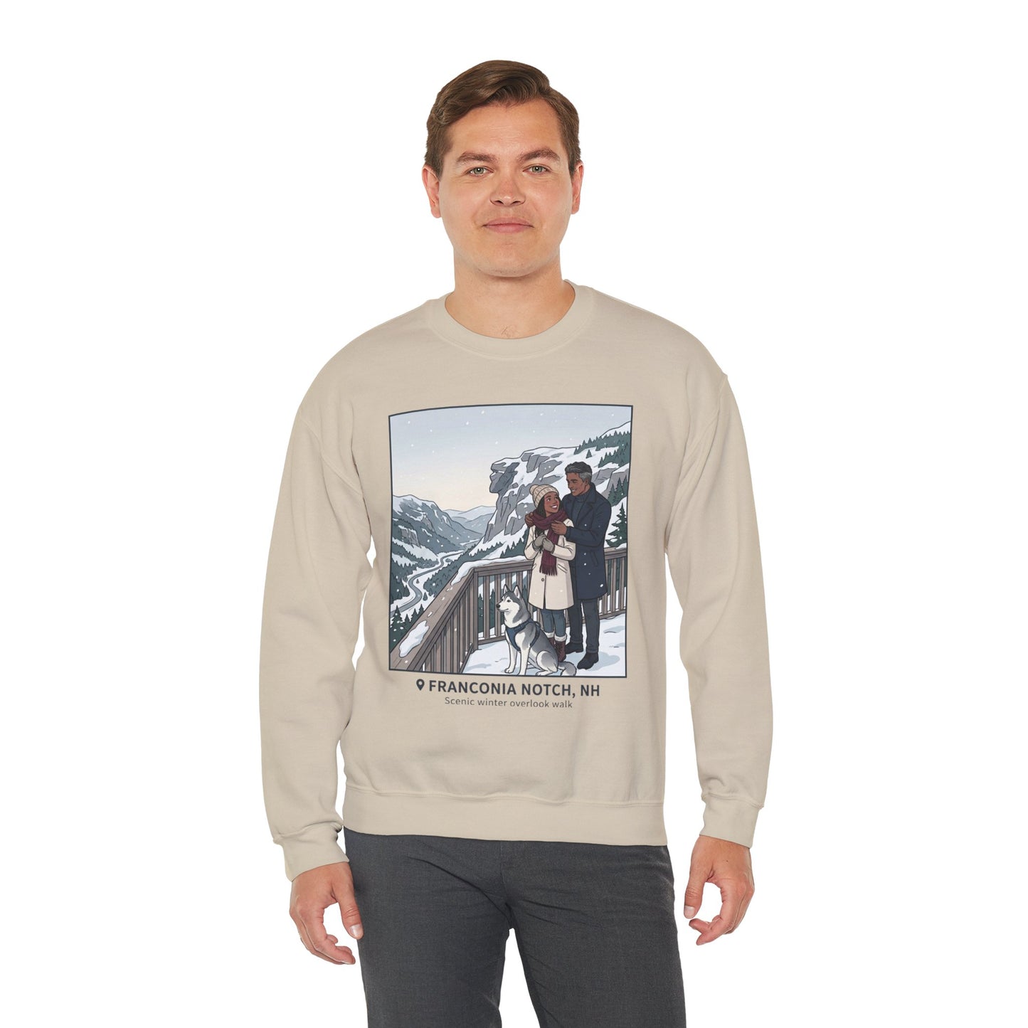 Crewneck Sweatshirt — Franconia Notch Winter Couple Scenic Graphic