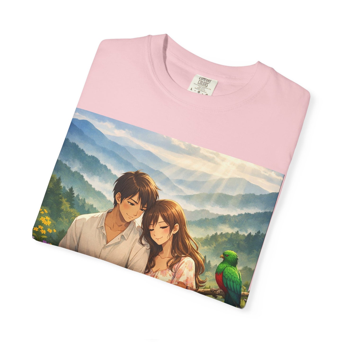 Romantic Anime Couple T-Shirt — Sunset Meadow Illustration