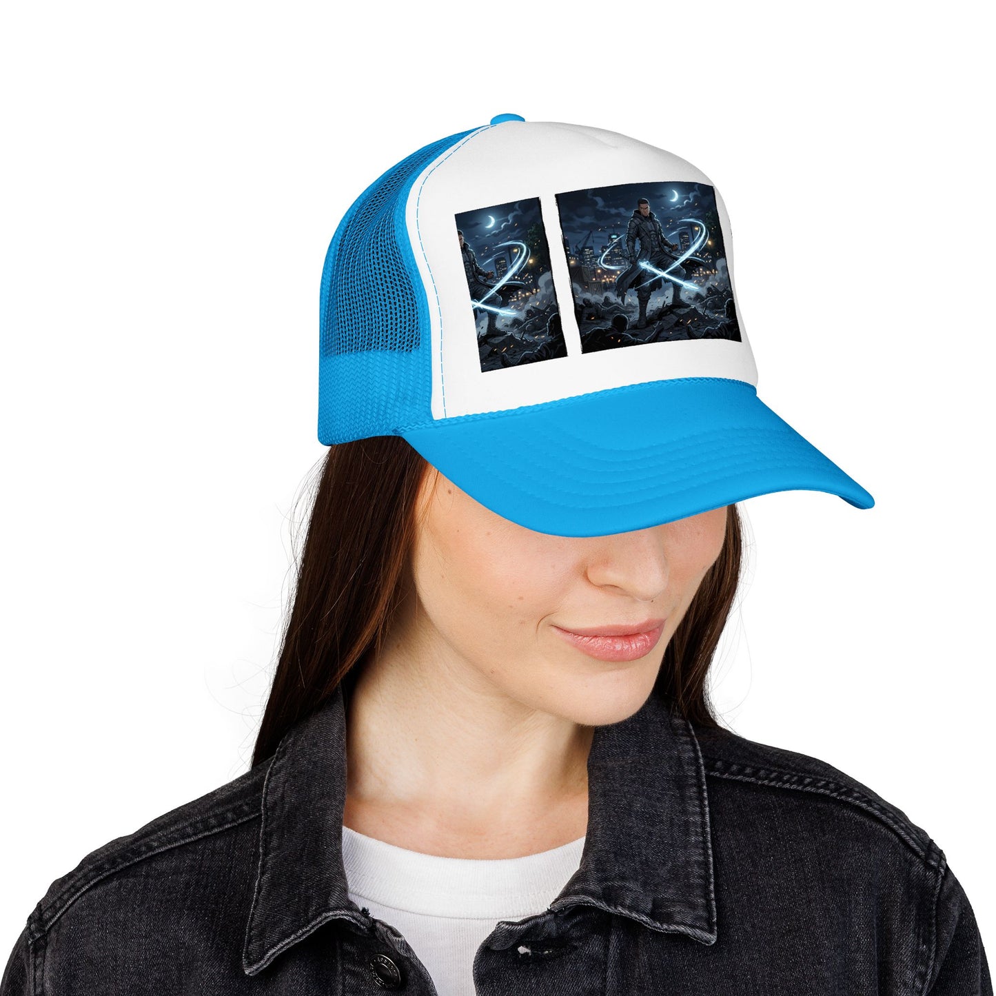 Trucker Hat — Neon Samurai Triptych Foam Trucker Cap