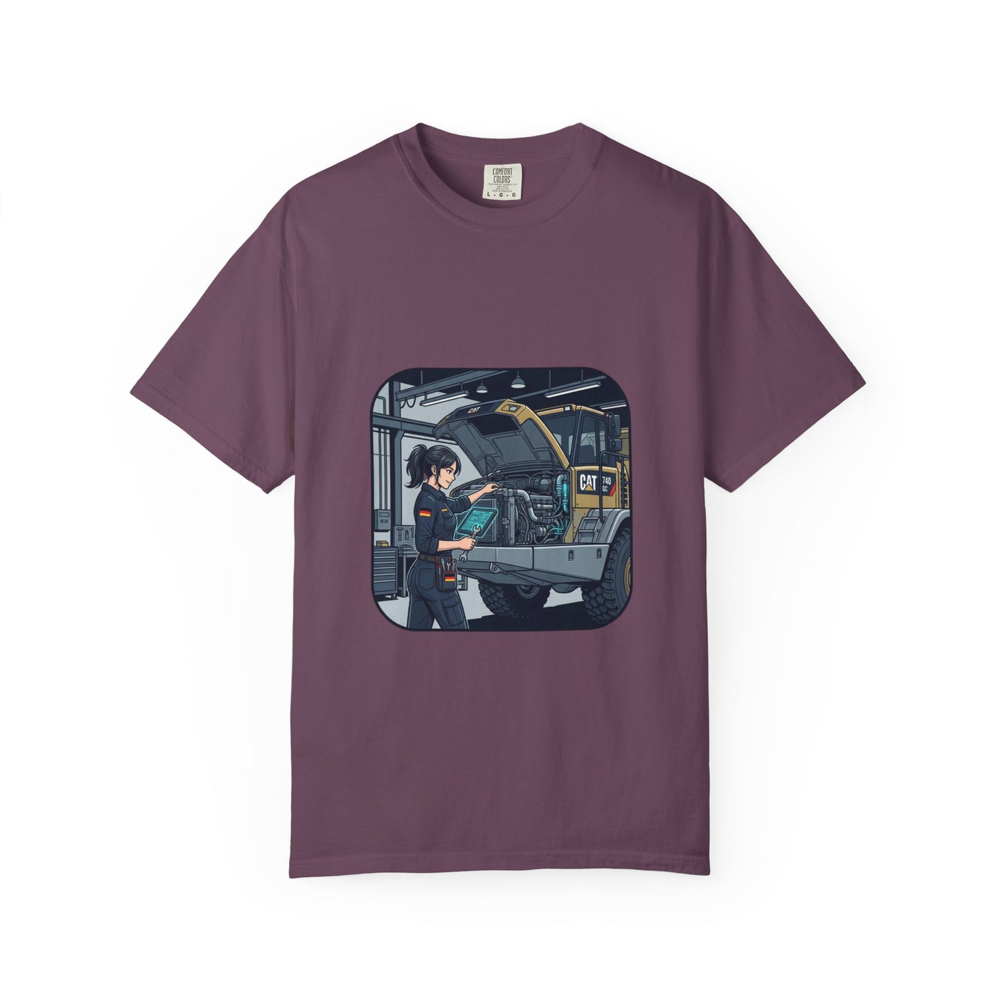 Mechanic Garage Scene T-Shirt — Vintage Truck Repair Illustration