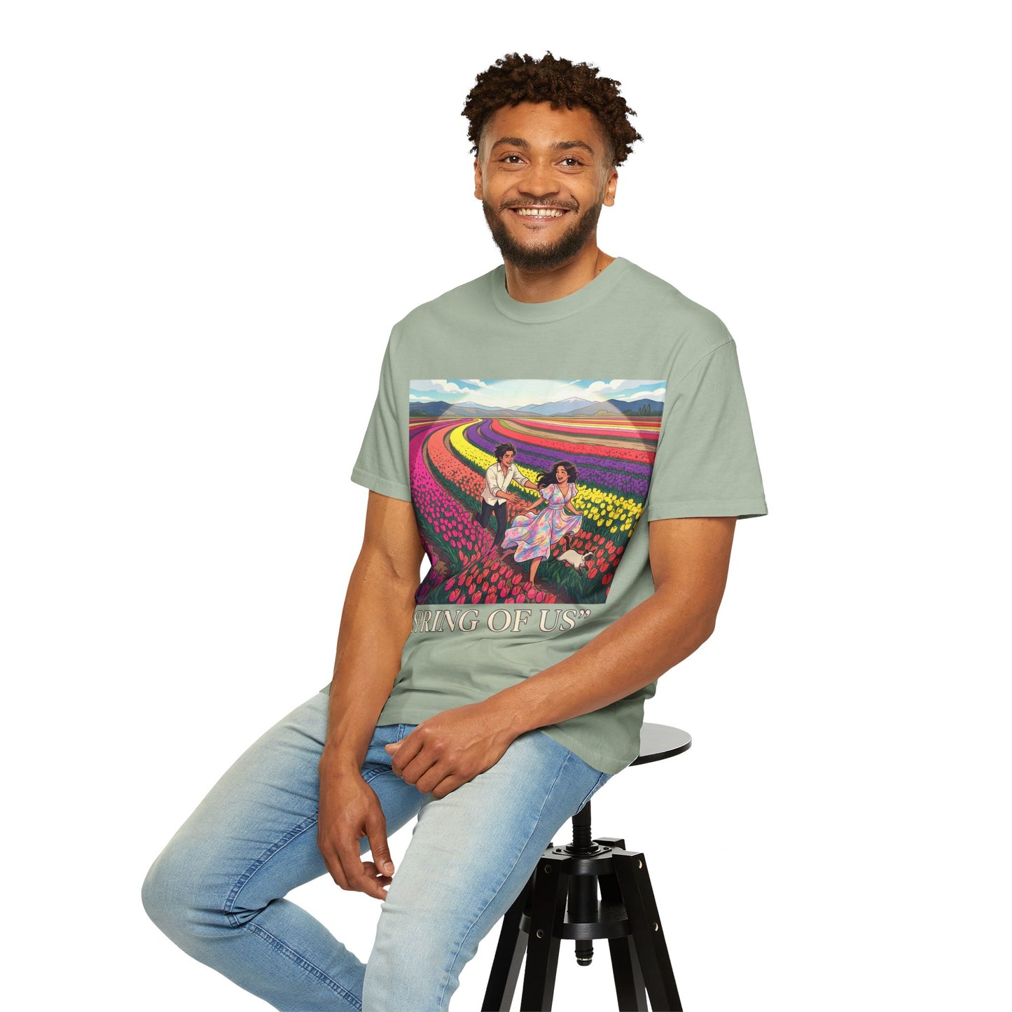 Spring of Us T-Shirt — Floral Field Vintage Couple Graphic Tee