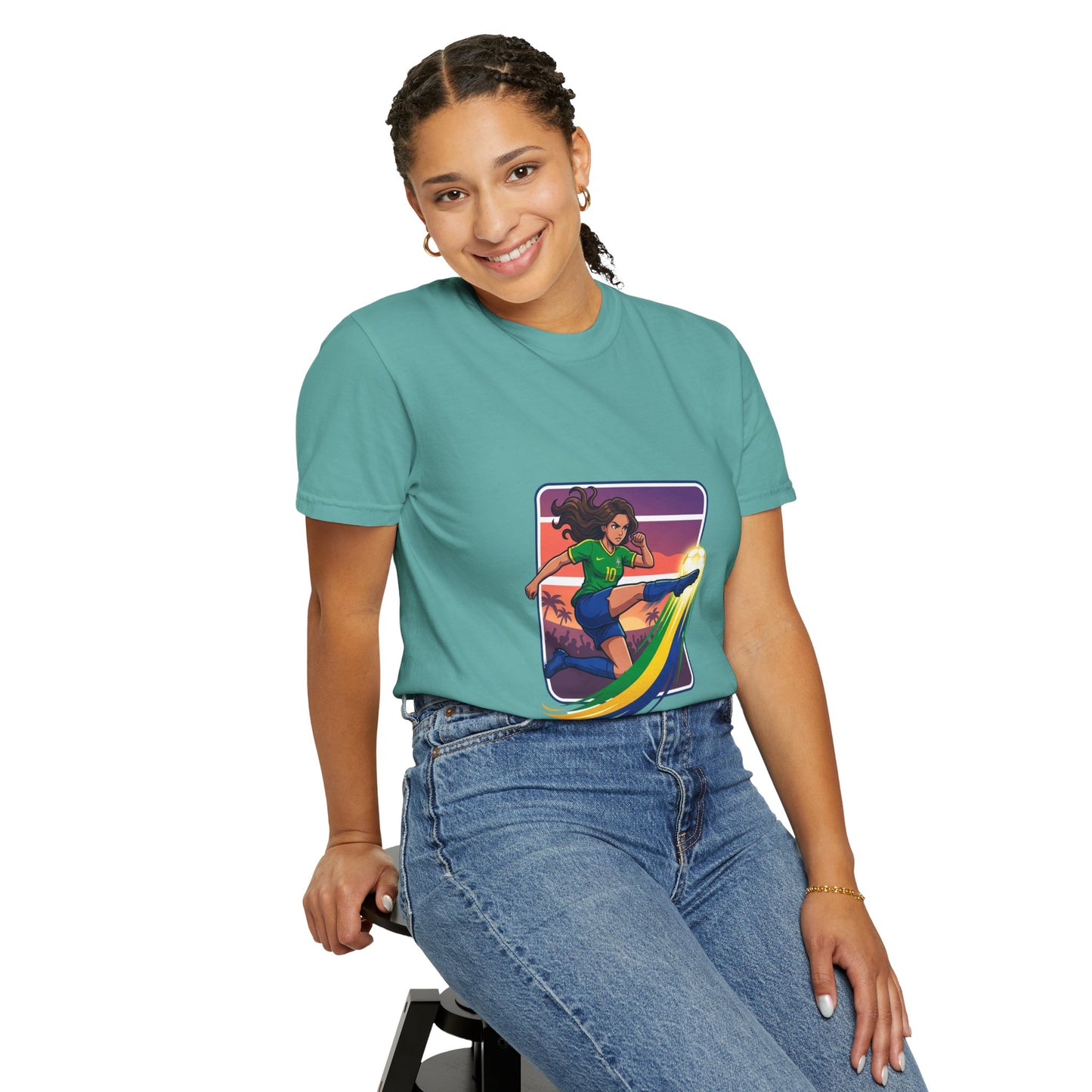 Surfing Sunset T-Shirt — Girl Surfer Rainbow Wave Graphic Tee