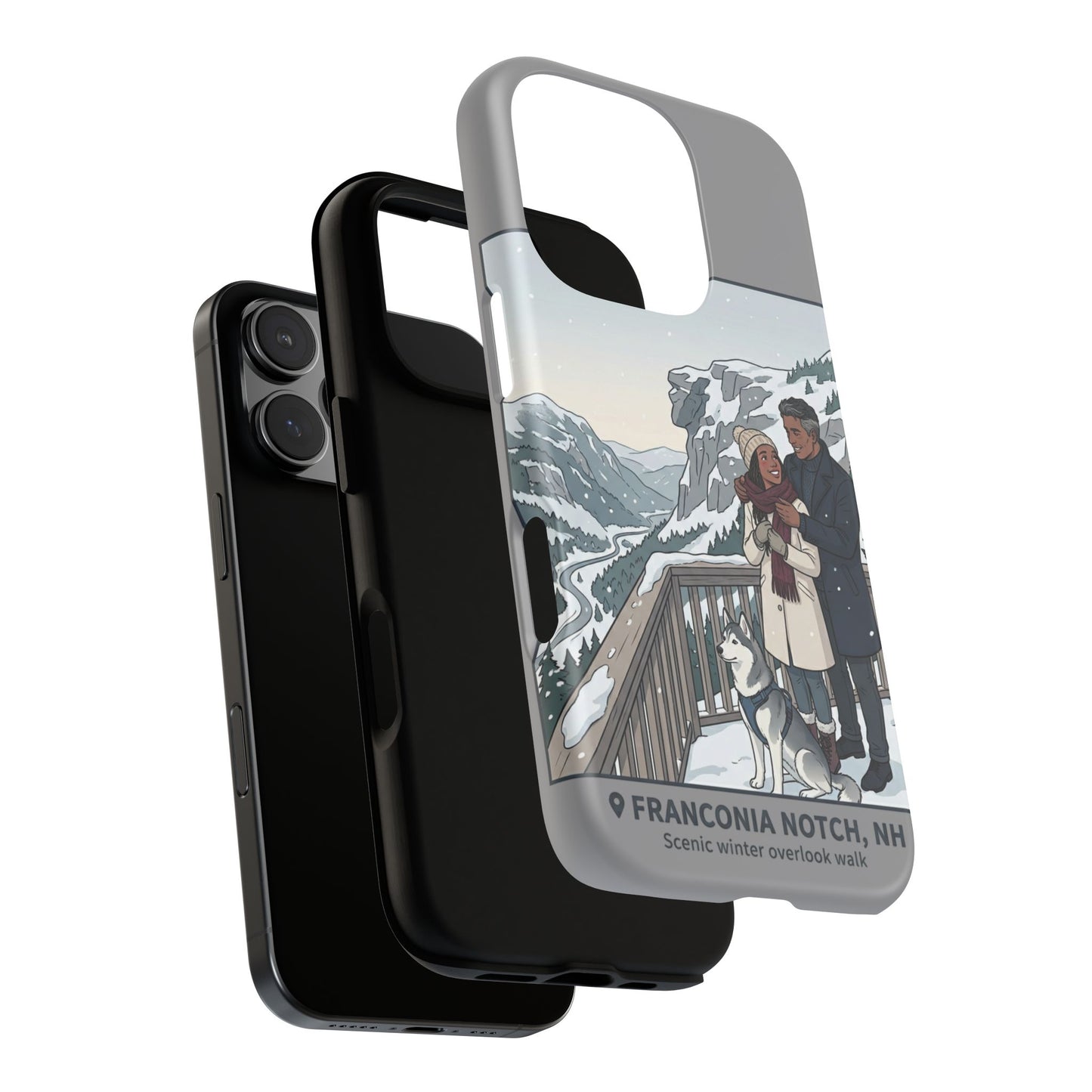 Winter Scenic Phone Case — Franconia Notch NH Couples & Husky Design