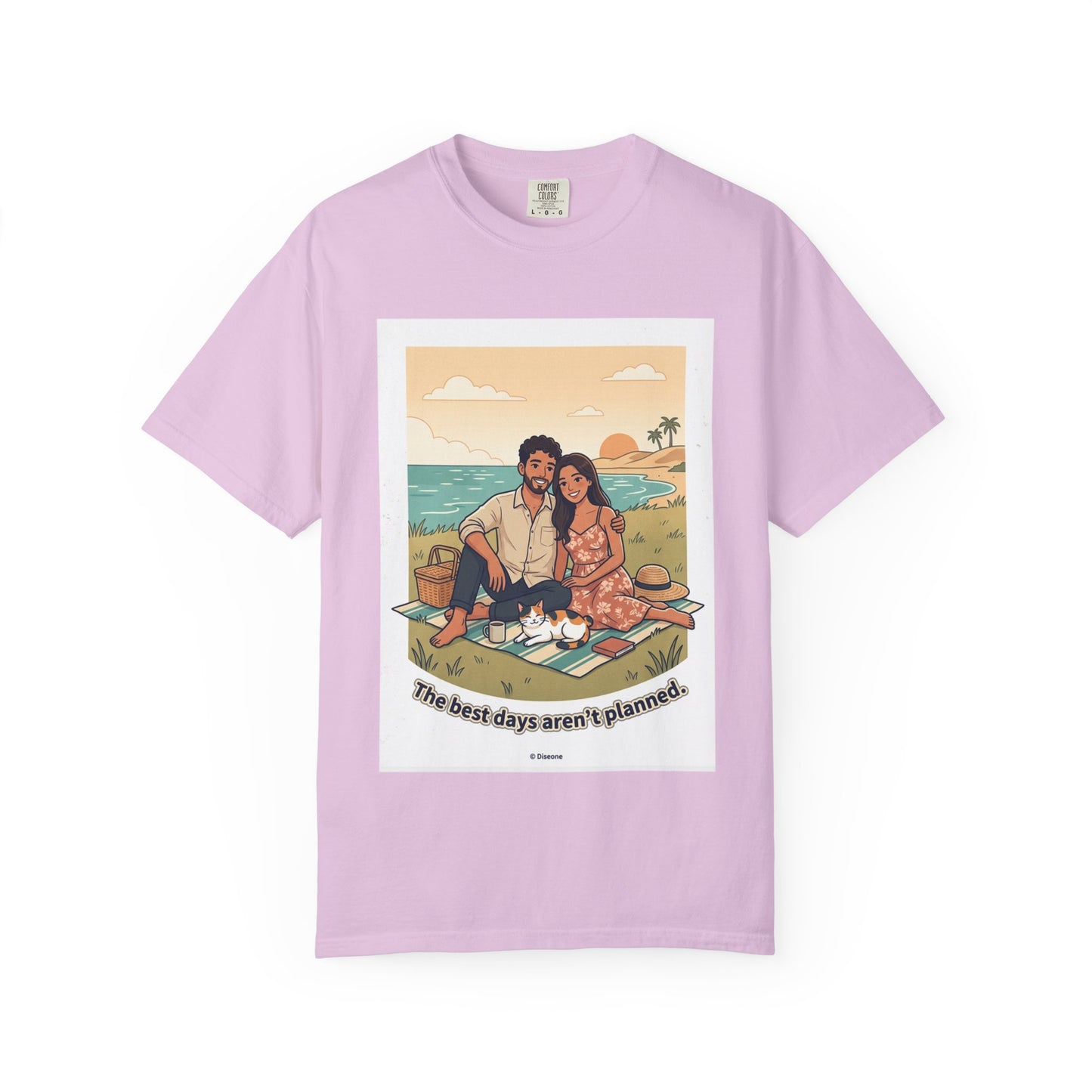 Beach Picnic Couple T‑Shirt — “The best days aren’t planned.” Relaxed Vacation Tee