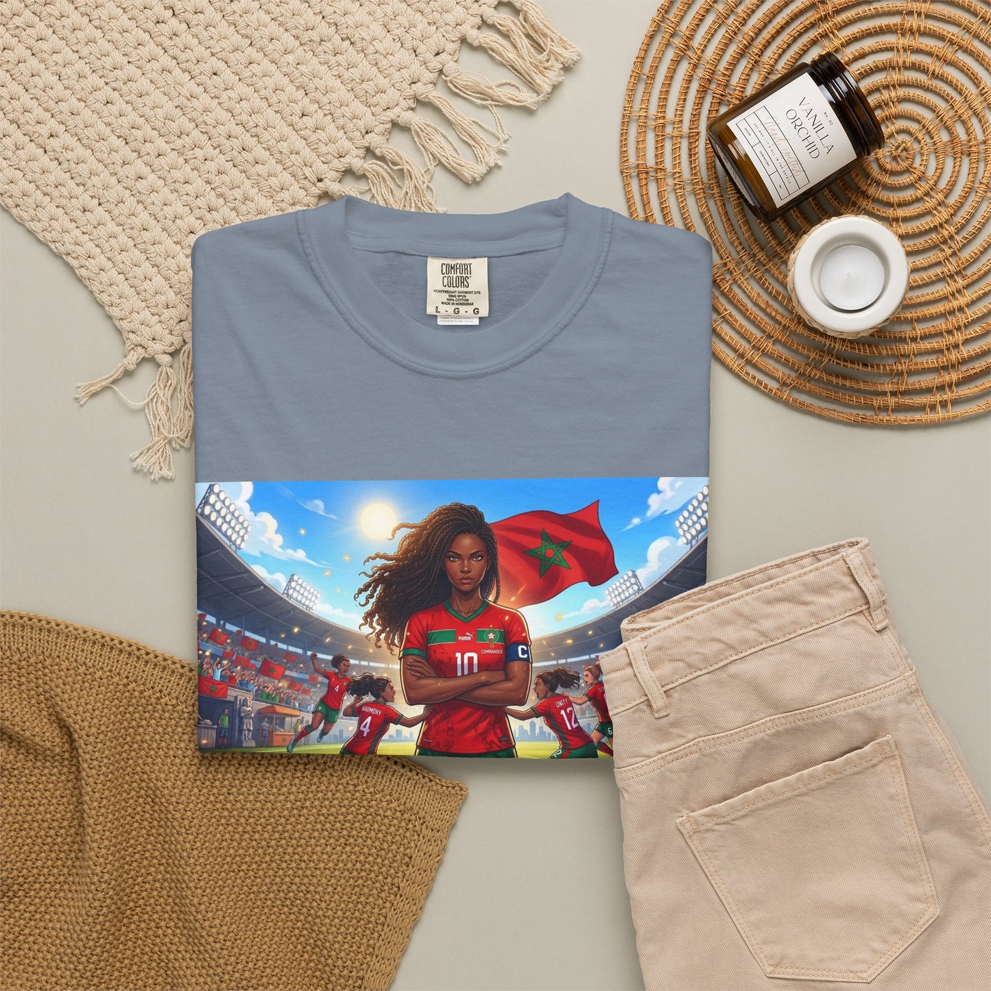 Morocco Soccer Champion Graphic T-Shirt — Inspiring Women’s Football Stadium Design