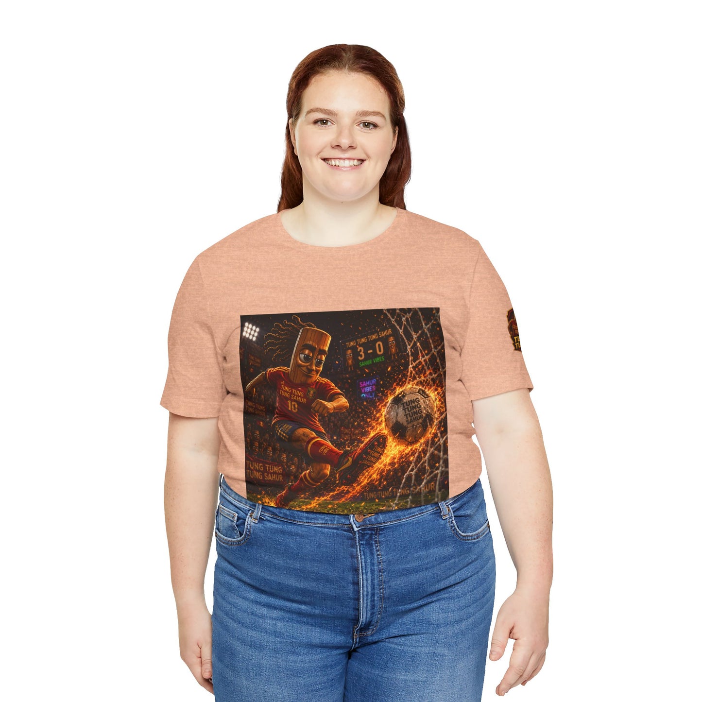Tung Tung Tung Sahur Soccer Kick Firestorm Graphic Tee — ‘Goal’ Animated Kick Design