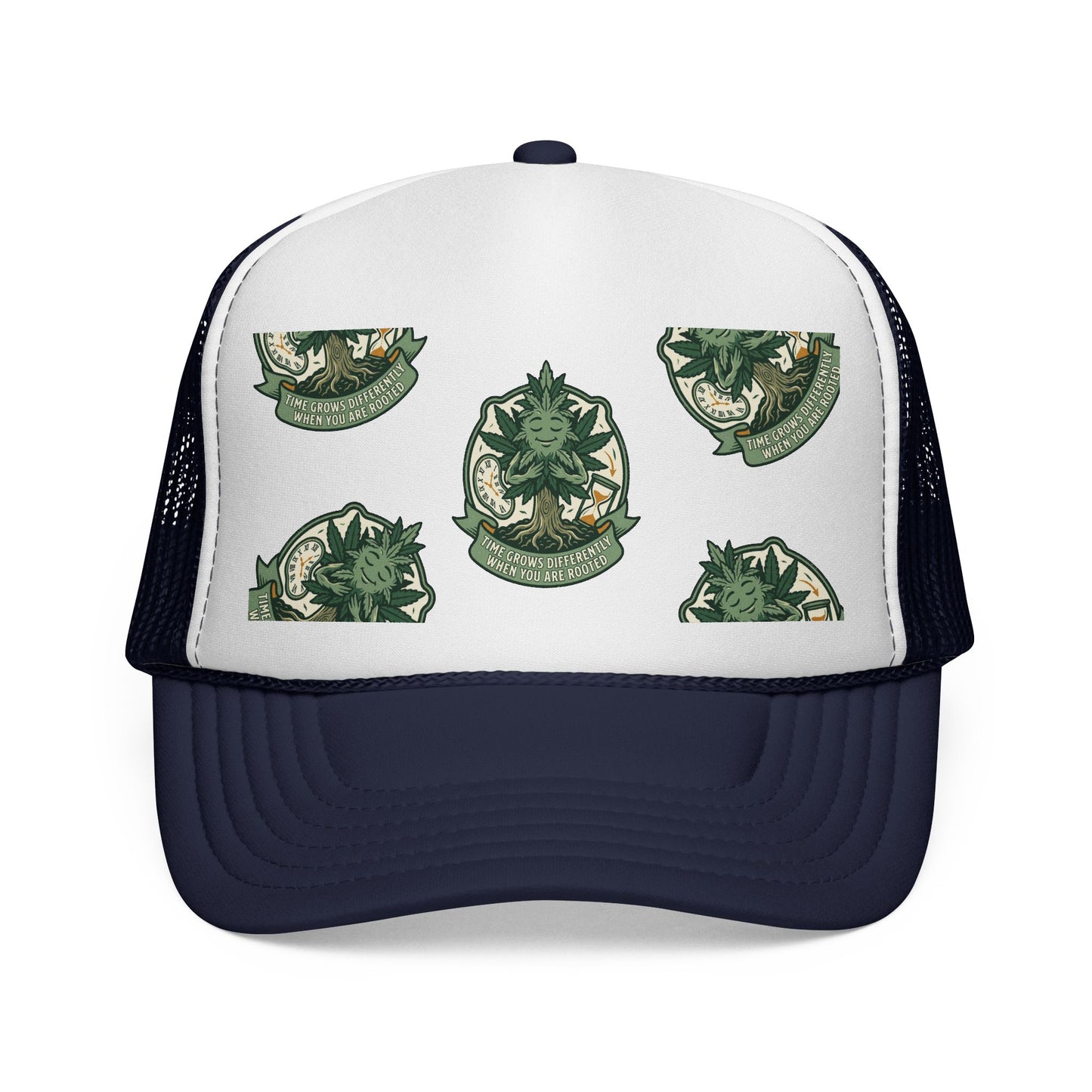 Trucker Cap — Green Botanical Crest Pattern
