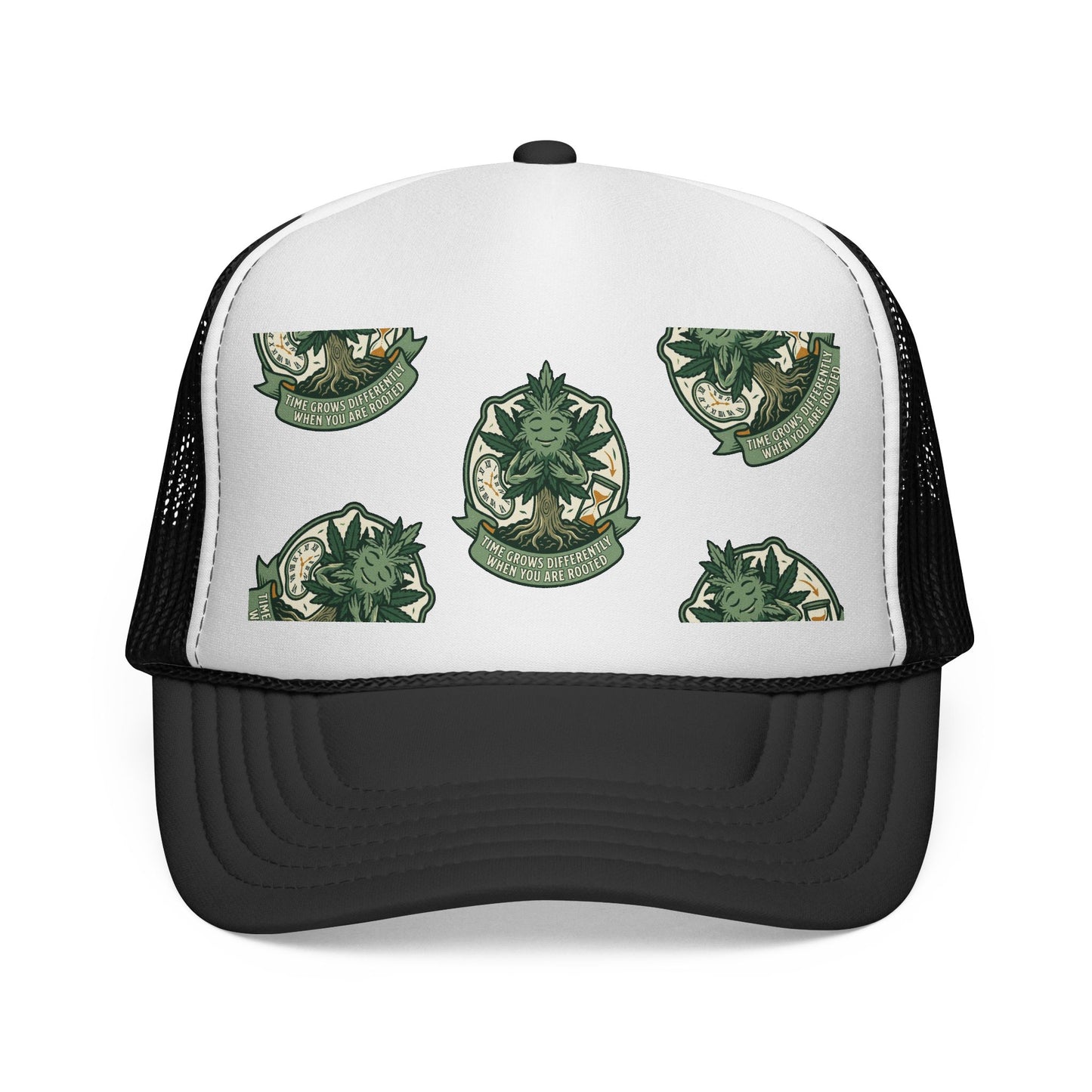 Trucker Cap — Green Botanical Crest Pattern