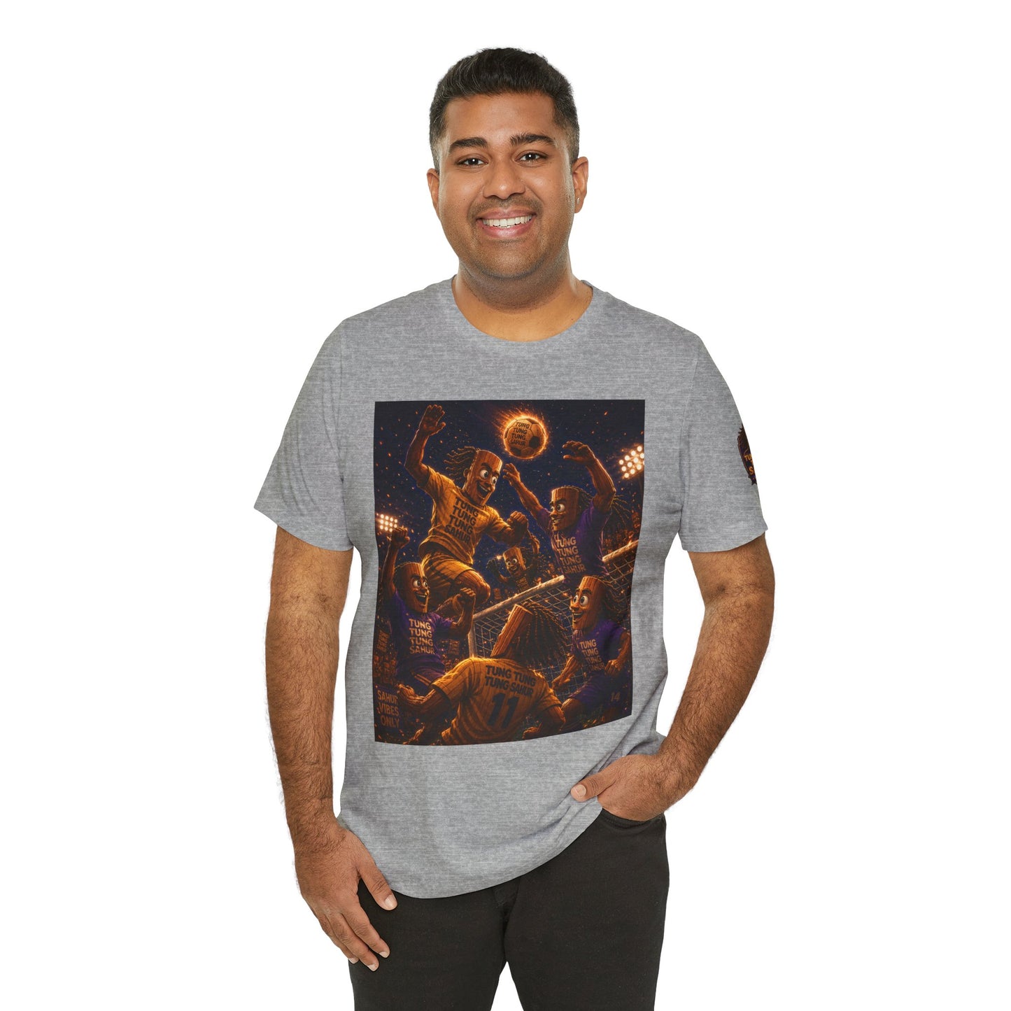 Tung Tung Tung Sahur Header Goal Soccer Action Graphic Tee — Team Court Night Design