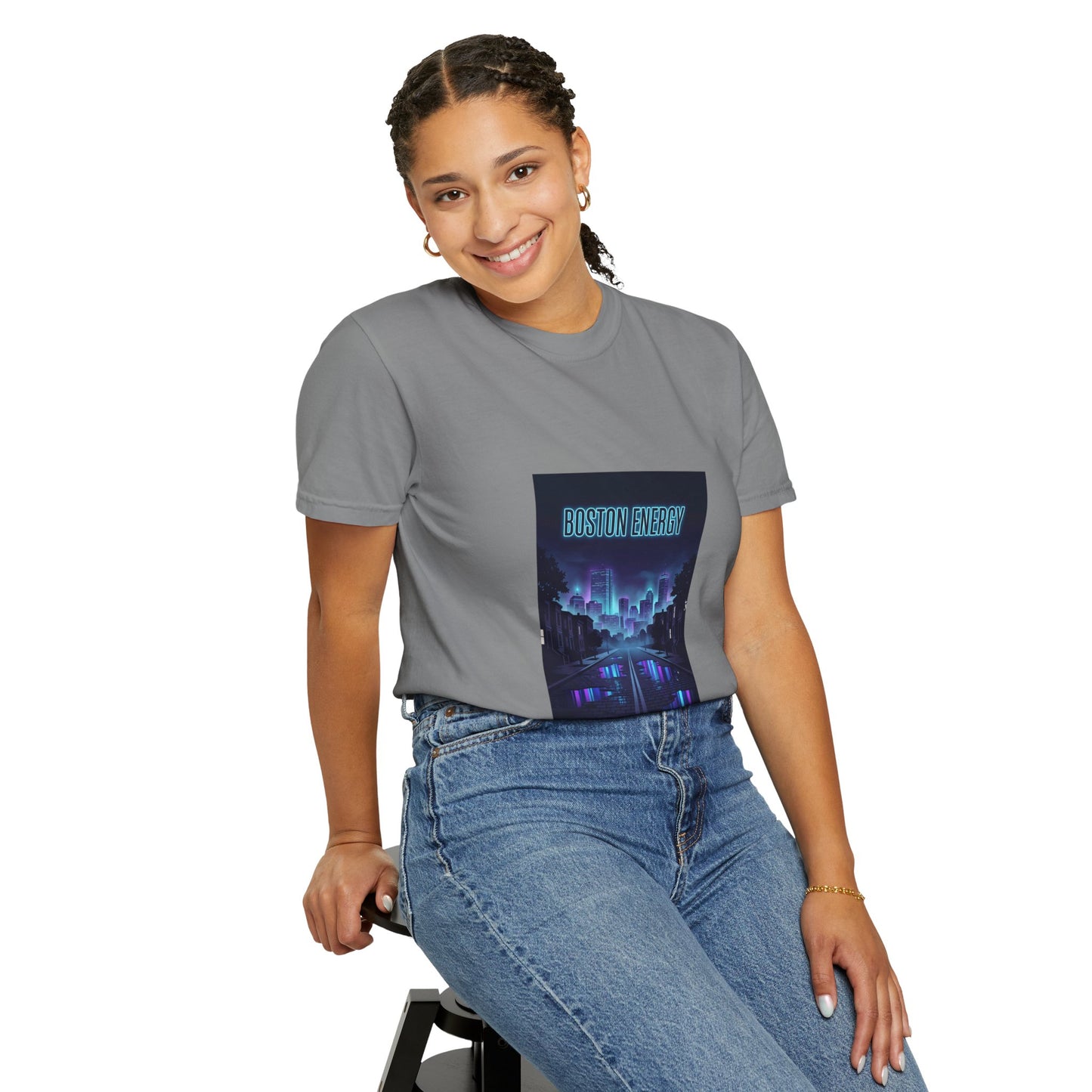 T-Shirt — "Boston Energy" Neon Cityscape Graphic Tee