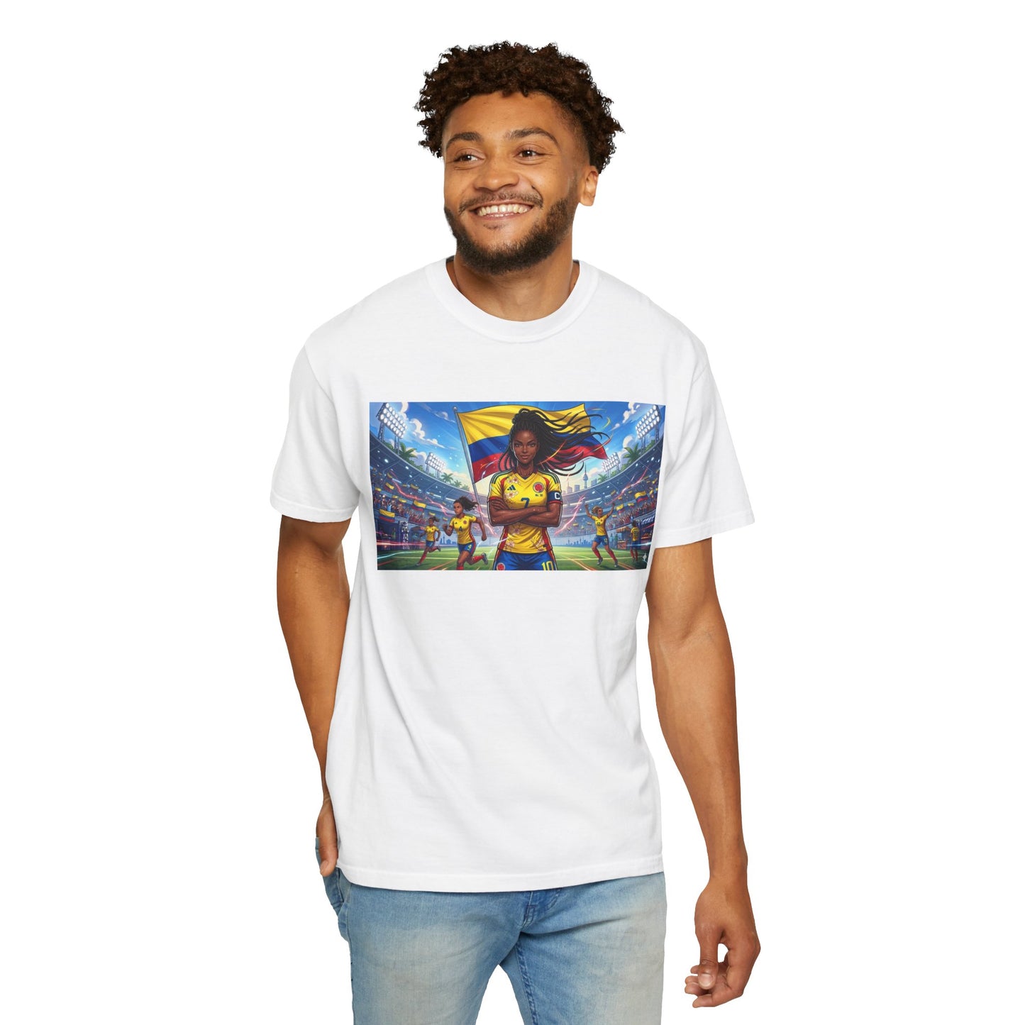 Soccer Champion Graphic T-Shirt — Woman Goalkeeper Stadium Art