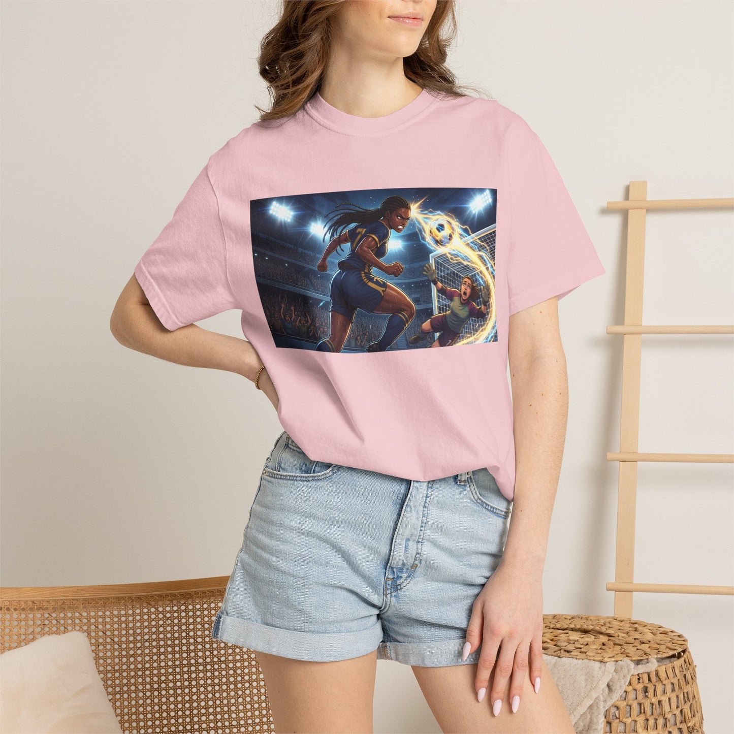 Soccer Duel Graphic T-Shirt — Futuristic Goalkeeper vs Striker Stadium Print