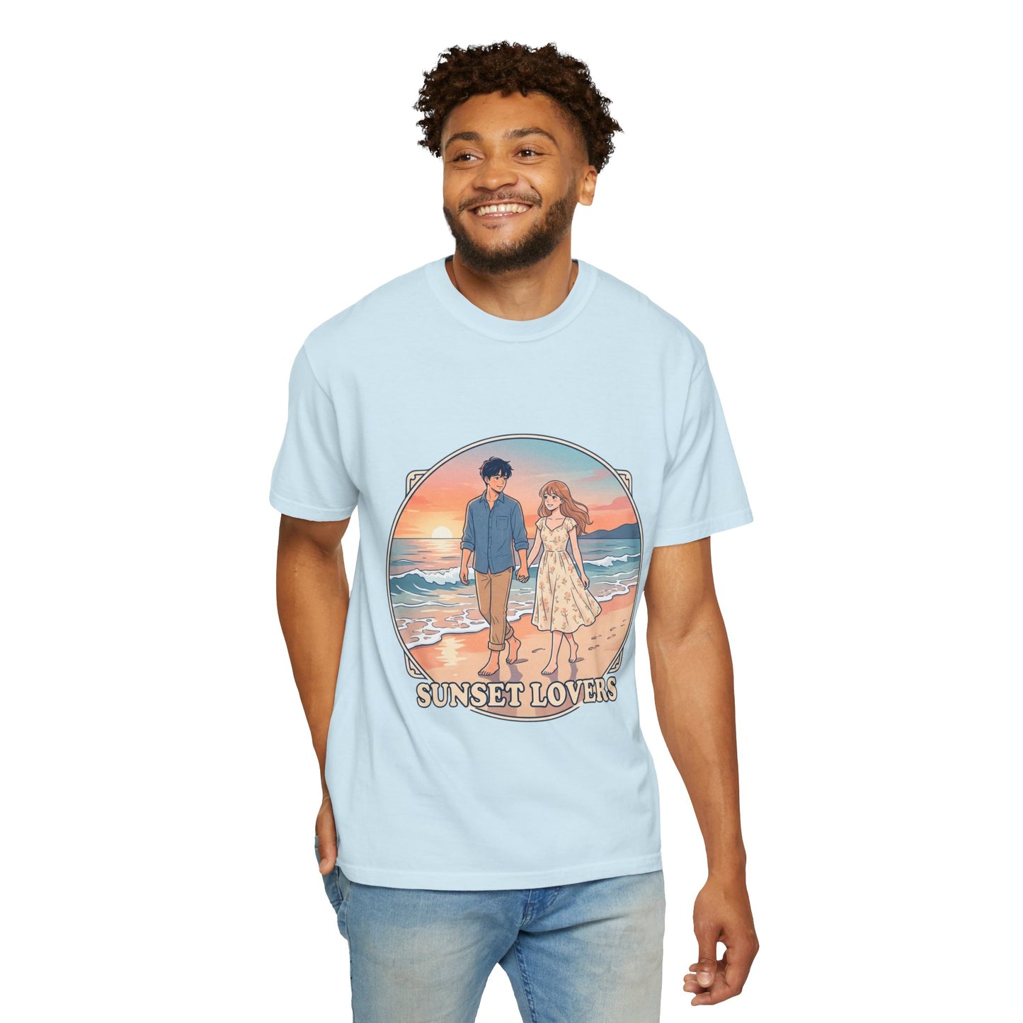 Sunset Lovers Beach T-Shirt — Romantic Couple Graphic Tee