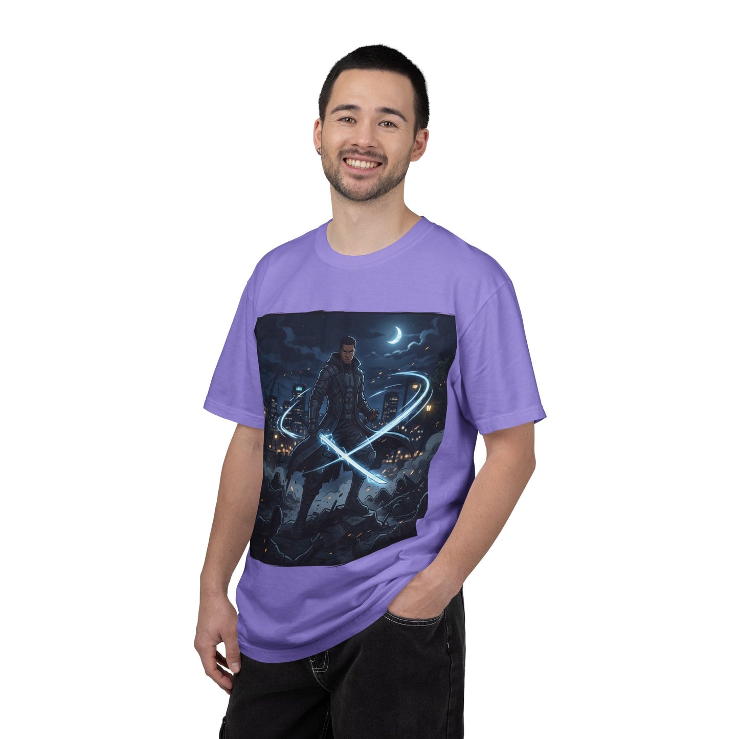 Urban Night Warrior T-Shirt — Neon Samurai Cityscape