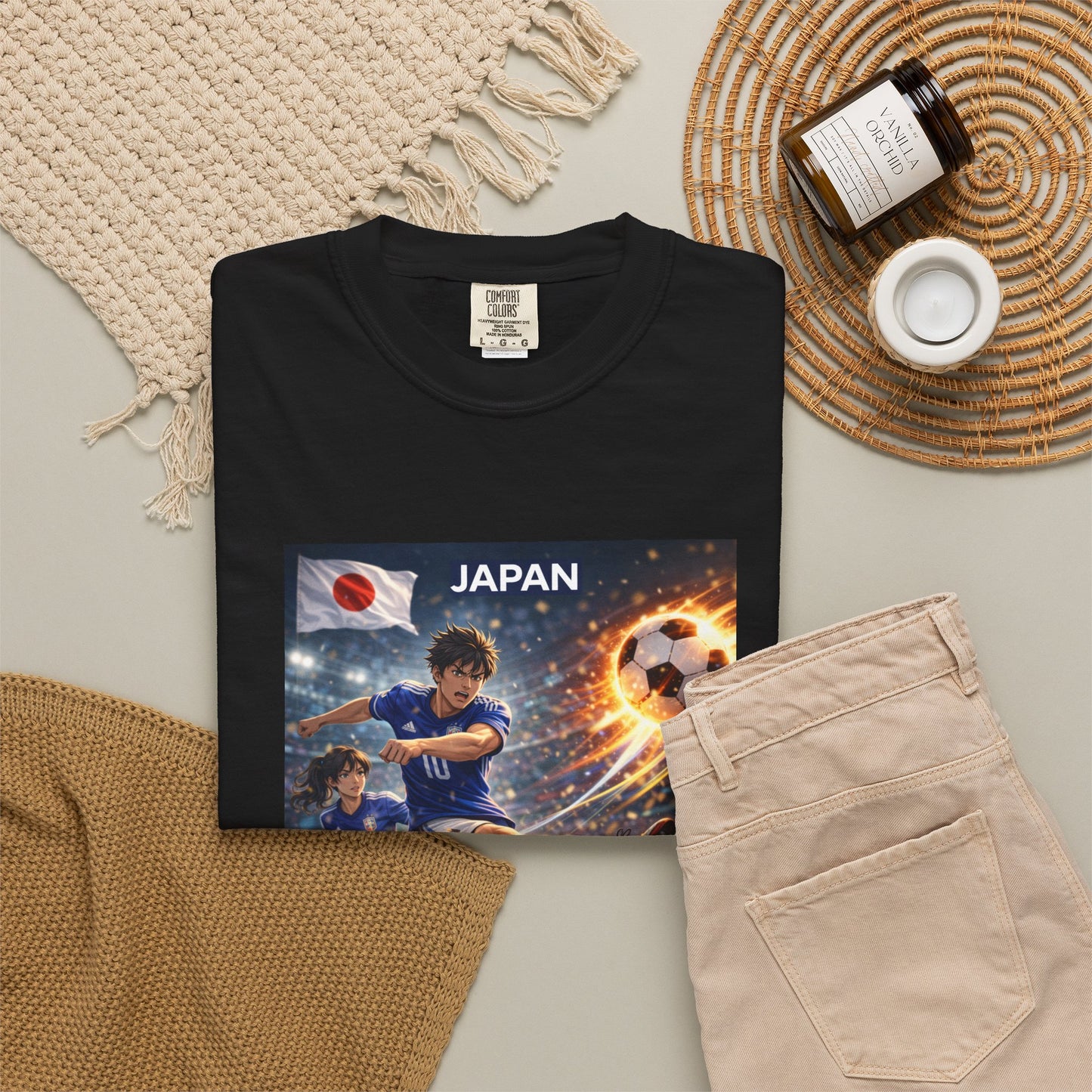 Japan Soccer Team Graphic T‑Shirt — Dynamic Football Players Design