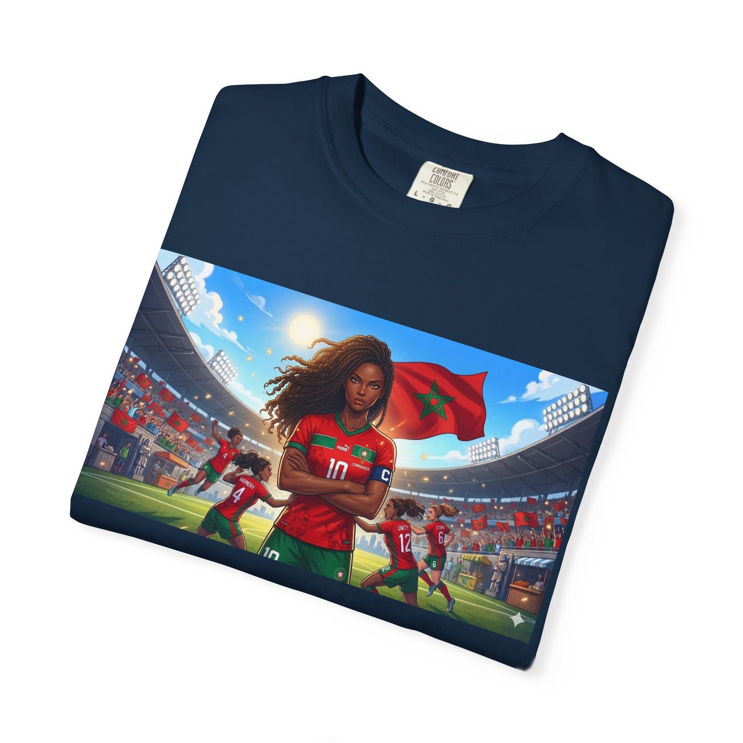Morocco Soccer Champion Graphic T-Shirt — Inspiring Women’s Football Stadium Design
