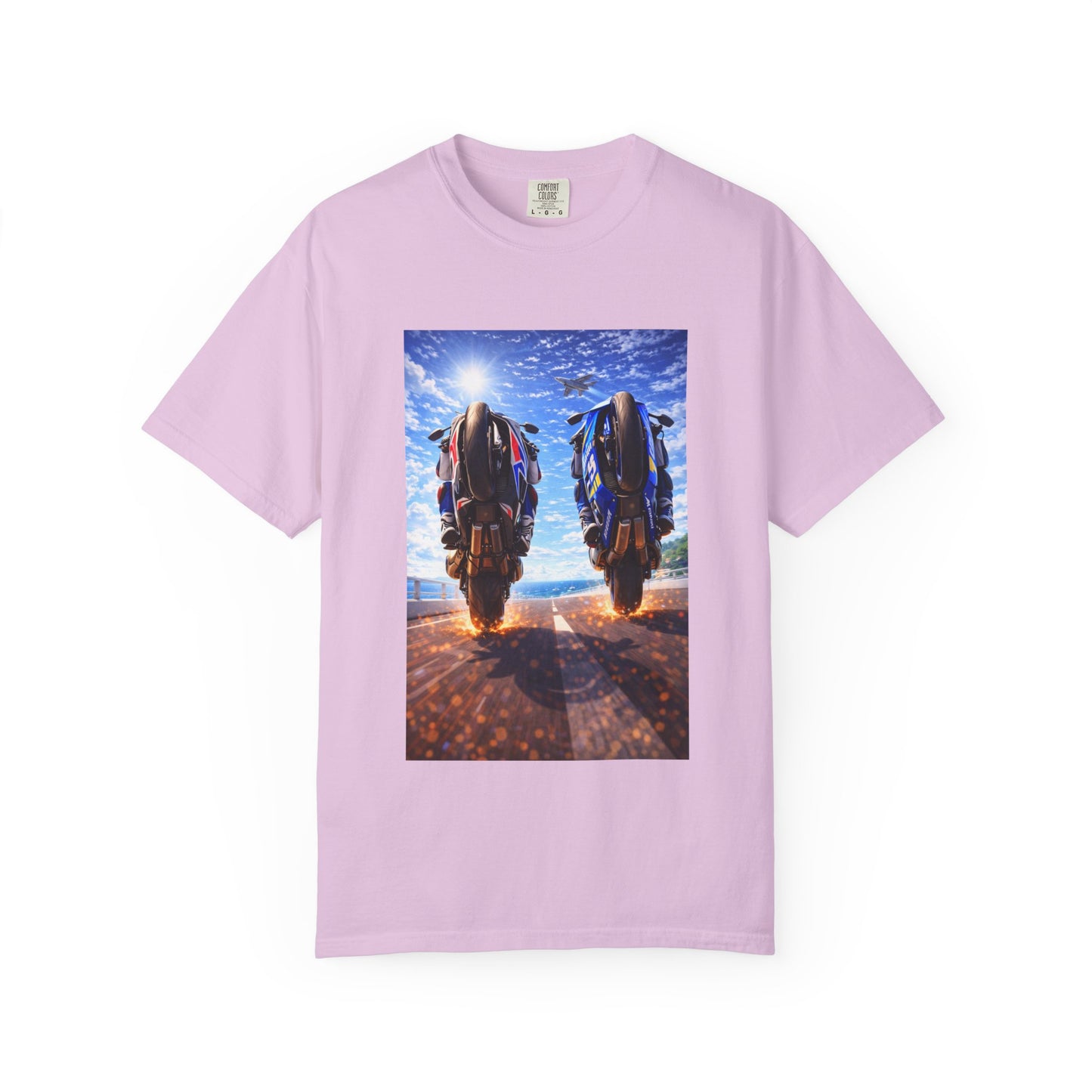 Motorcycle Sunset T-Shirt — Two Bikes Riding Into the Horizon