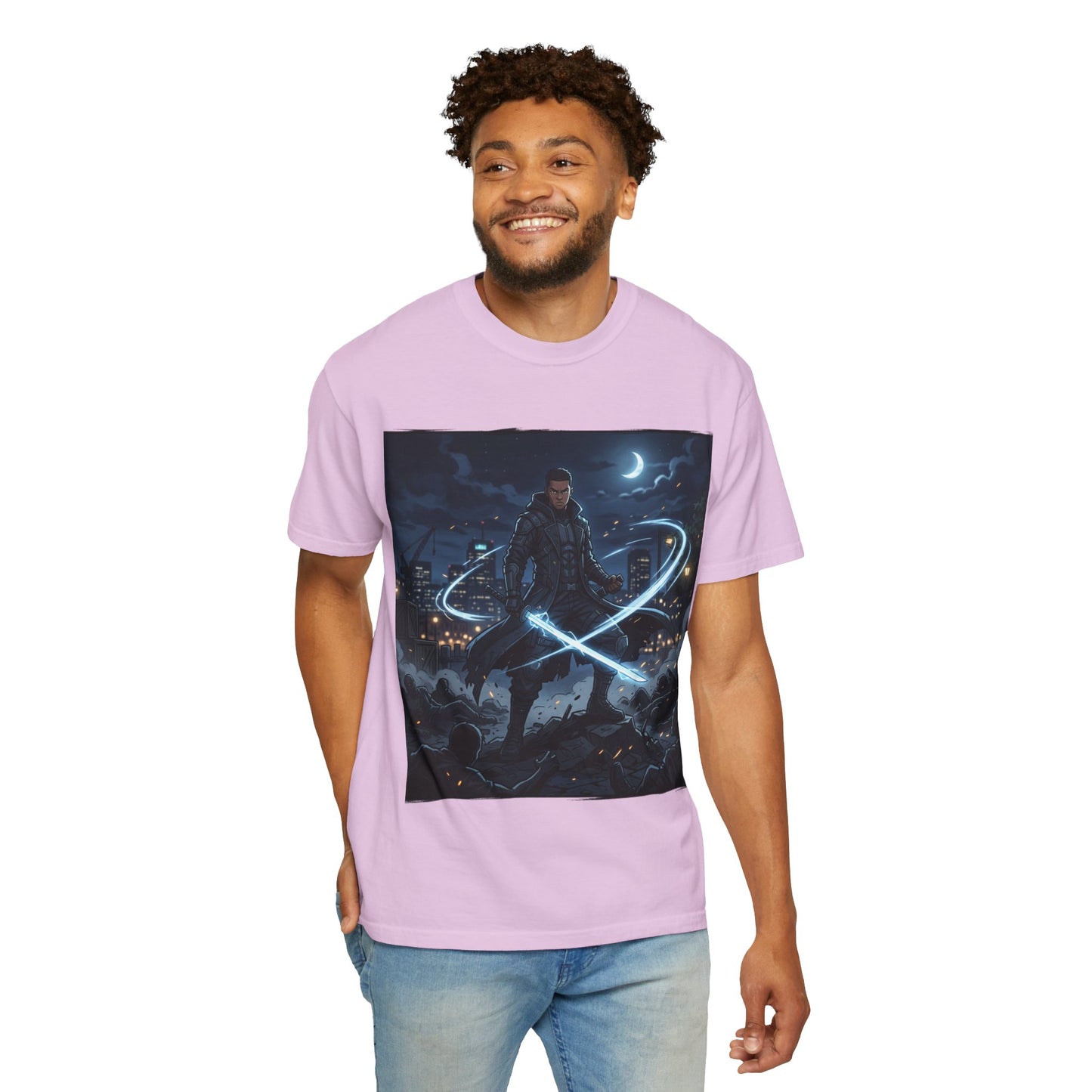 Urban Night Warrior T-Shirt — Neon Samurai Cityscape