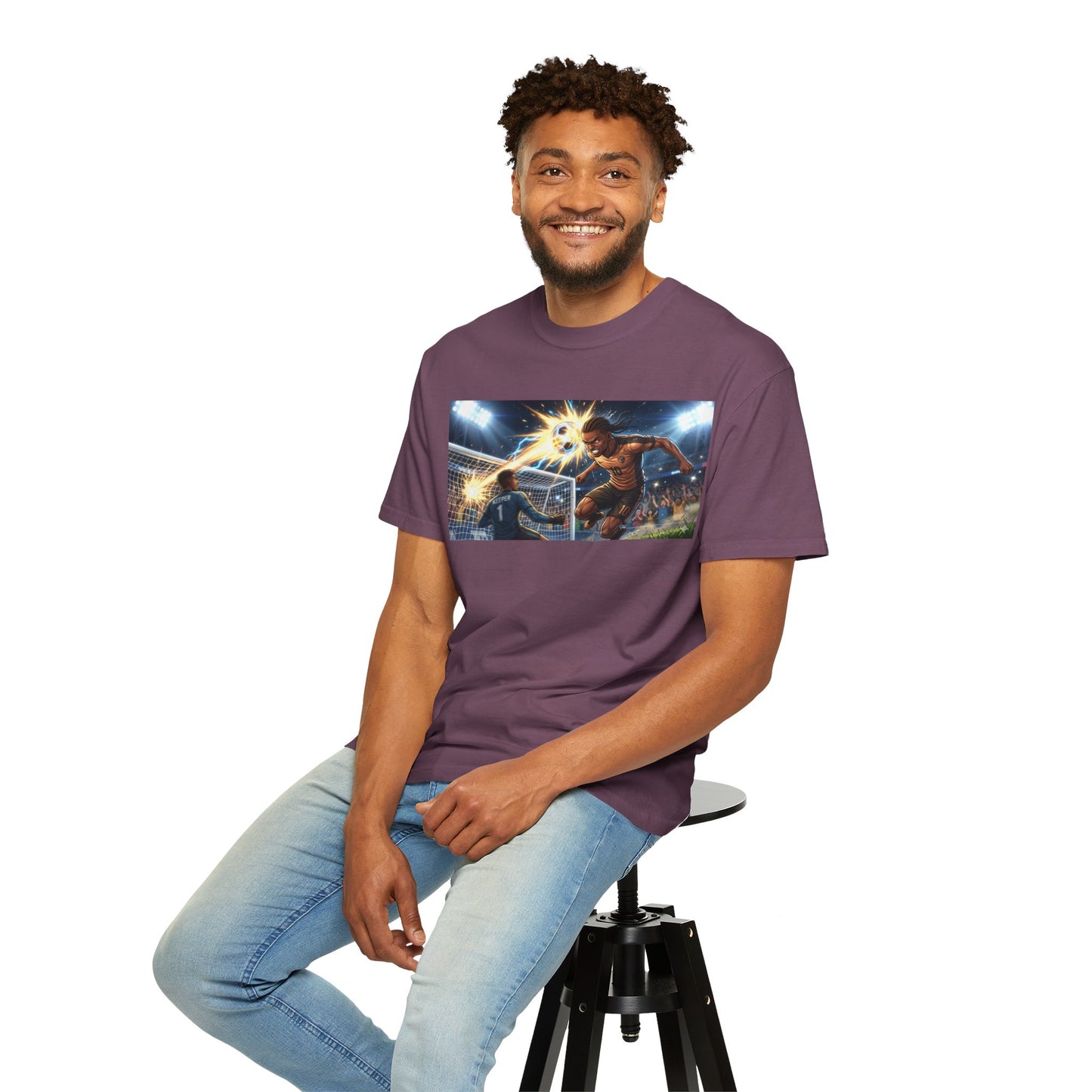 Soccer Goal Celebration T-Shirt — Action Football Scene Graphic Tee