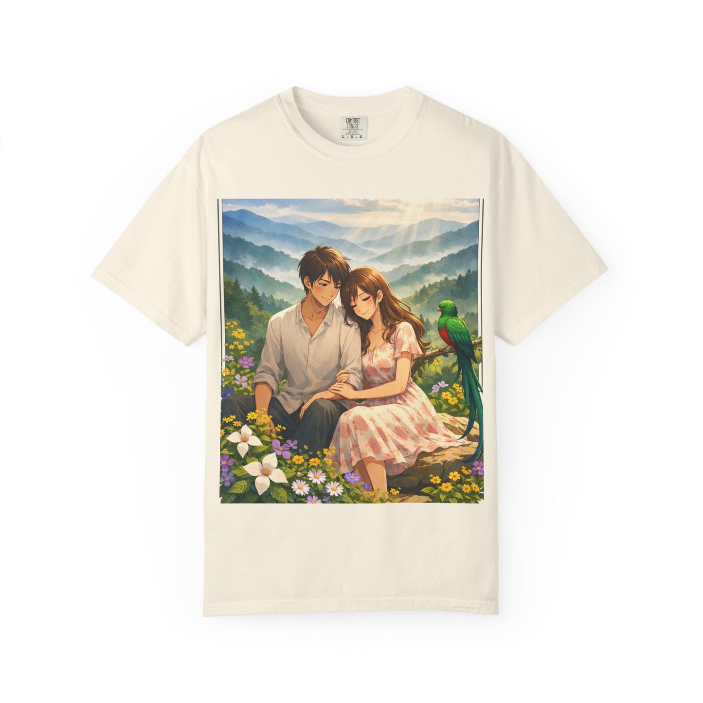 Romantic Anime Couple T-Shirt — Sunset Meadow Illustration
