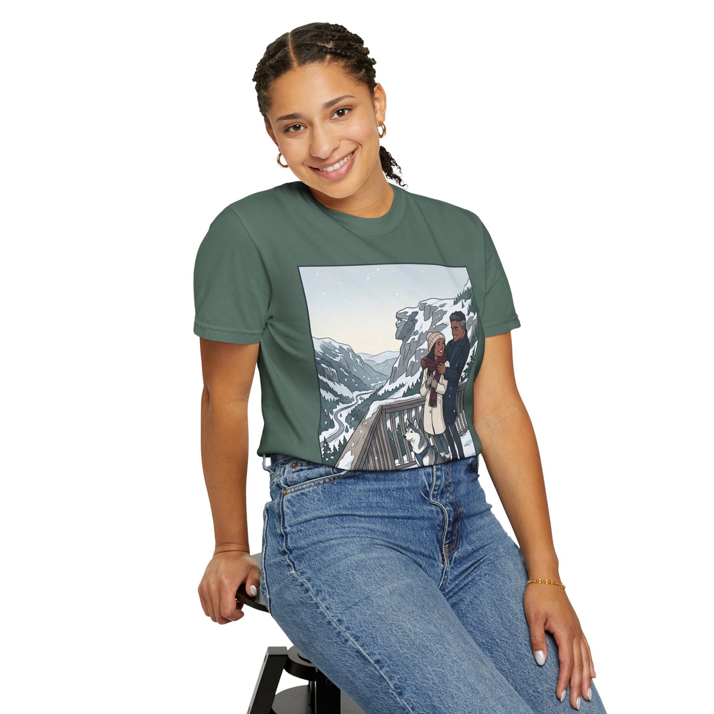 Franconia Notch NH Winter View T-Shirt — Scenic Couple & Husky Travel Tee
