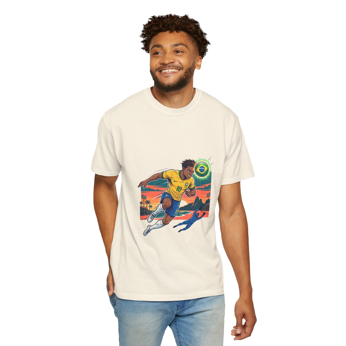 Brazil Soccer Player Graphic T-Shirt — Retro Sunset Football Tee