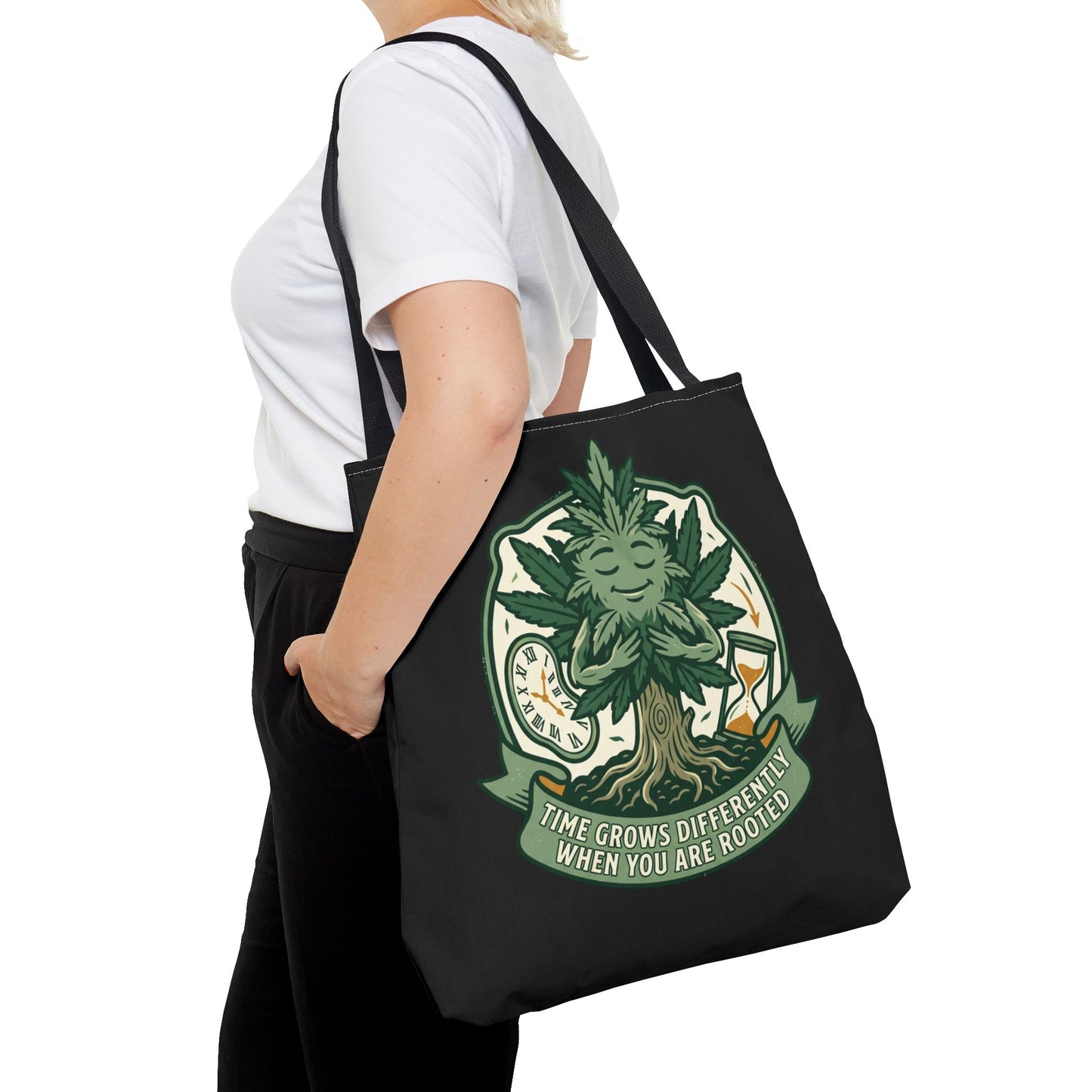 Rooted Tree Spirit Tote Bag — “Time Grows Different When You Are Rooted” Eco Tote