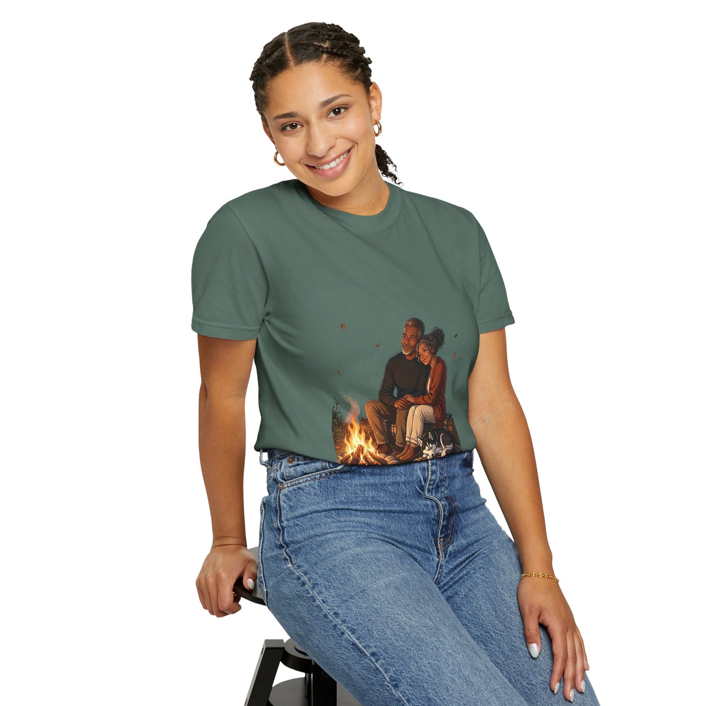 Midnight Firelight T-Shirt — Cozy Couple Campfire Graphic Tee