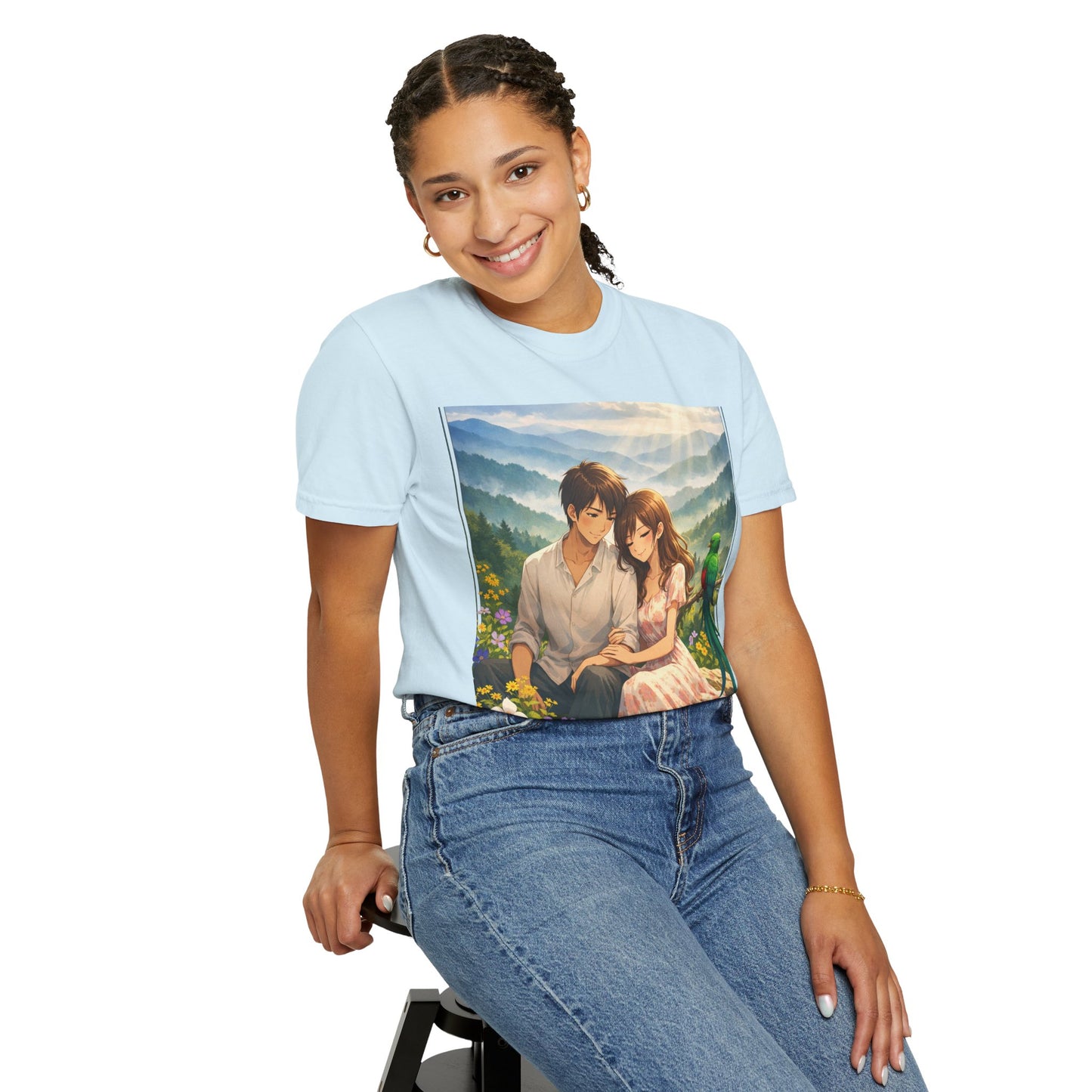 Romantic Anime Couple T-Shirt — Sunset Meadow Illustration