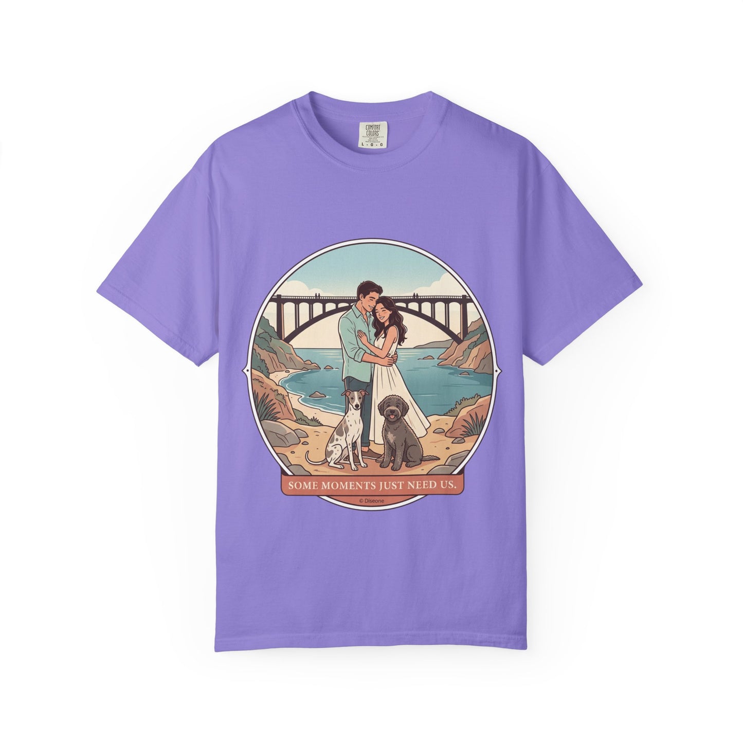 T-Shirt — Romantic Coastal Couples Tee “Some Moments Are Forever” with Dogs