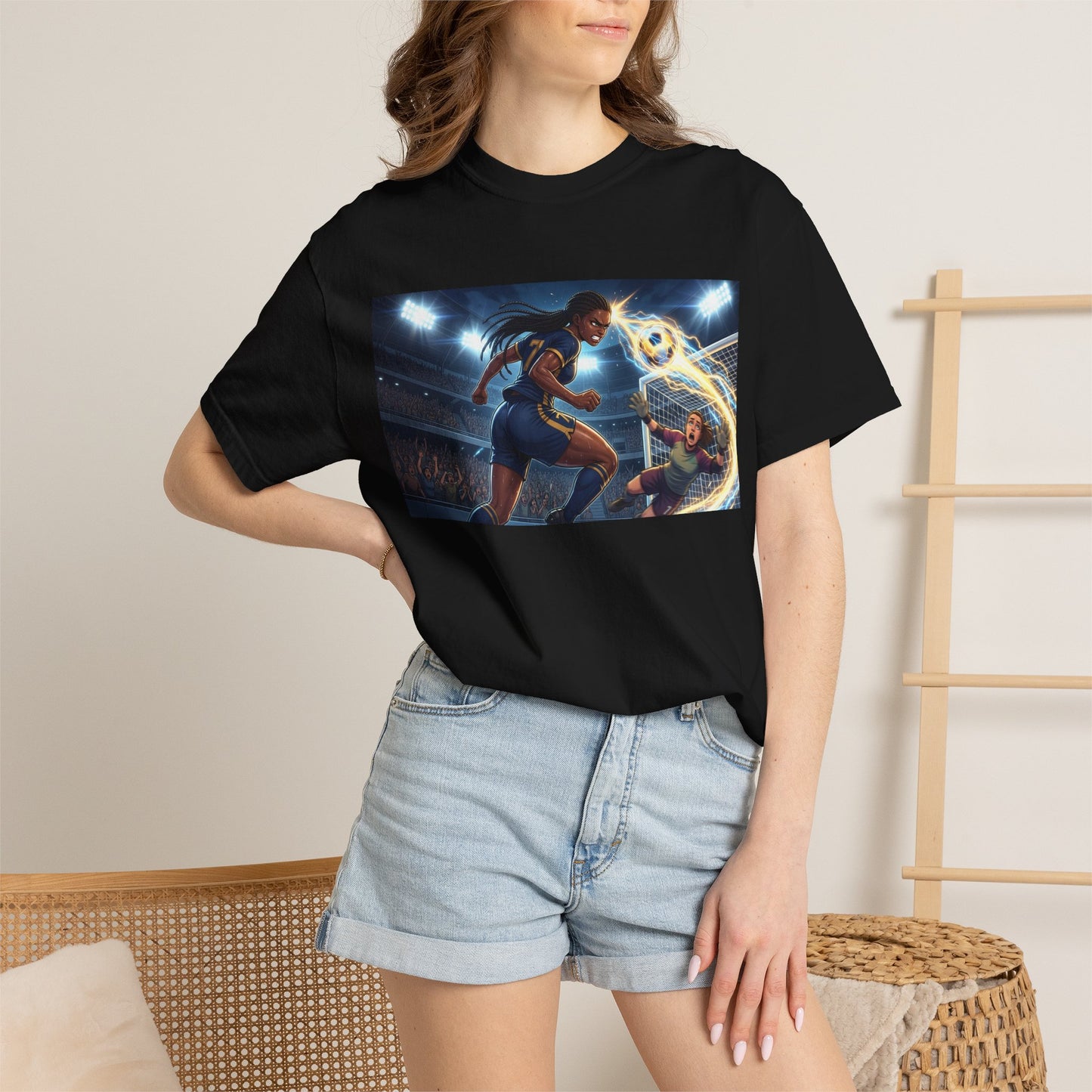 Soccer Duel Graphic T-Shirt — Futuristic Goalkeeper vs Striker Stadium Print