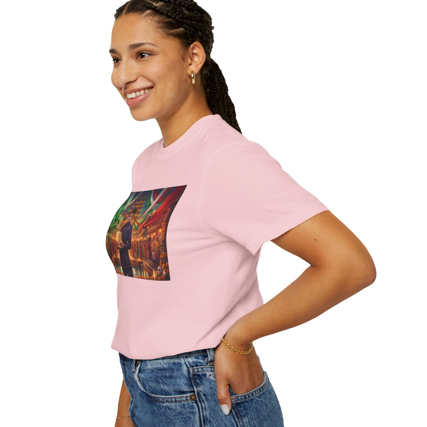 T-Shirt — Dragon Temple Night Scene Graphic Tee (Monk with Dragons)