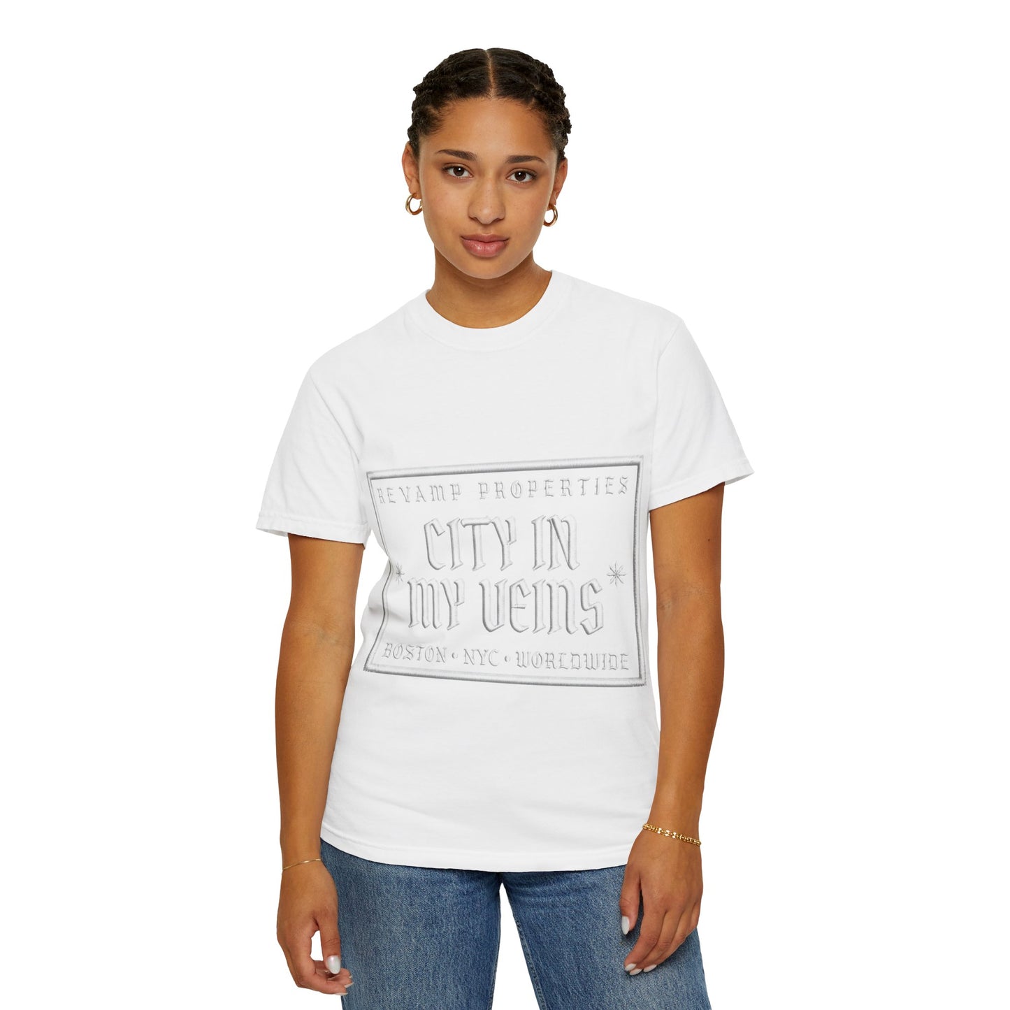 City In My Veins T‑Shirt — Vintage Cityscape Tee (Boston • NYC • Manchester)