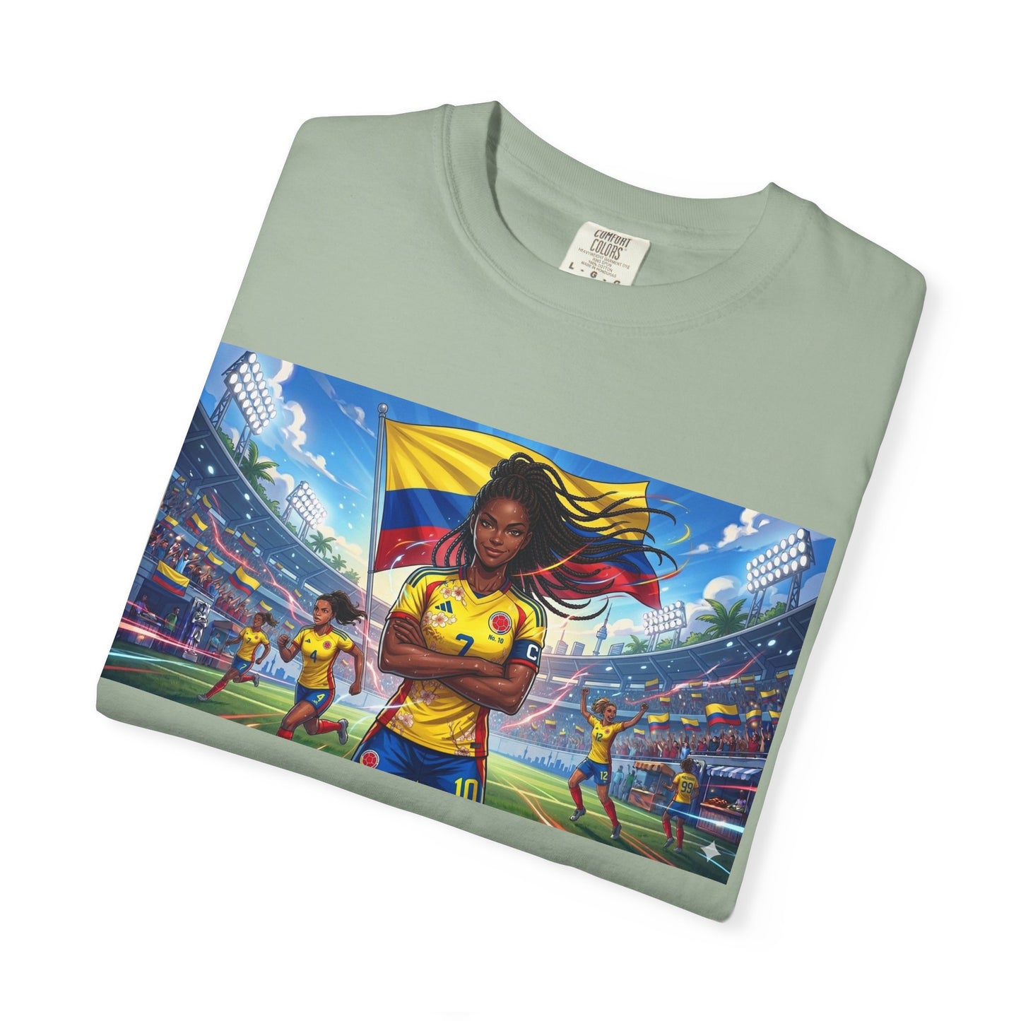 Soccer Champion Graphic T-Shirt — Woman Goalkeeper Stadium Art