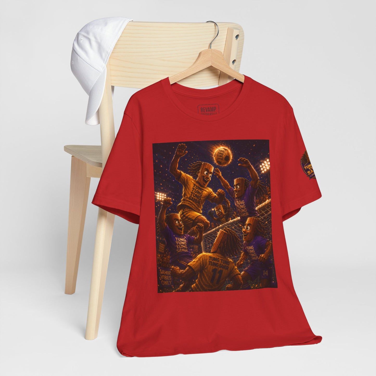 Tung Tung Tung Sahur Header Goal Soccer Action Graphic Tee — Team Court Night Design