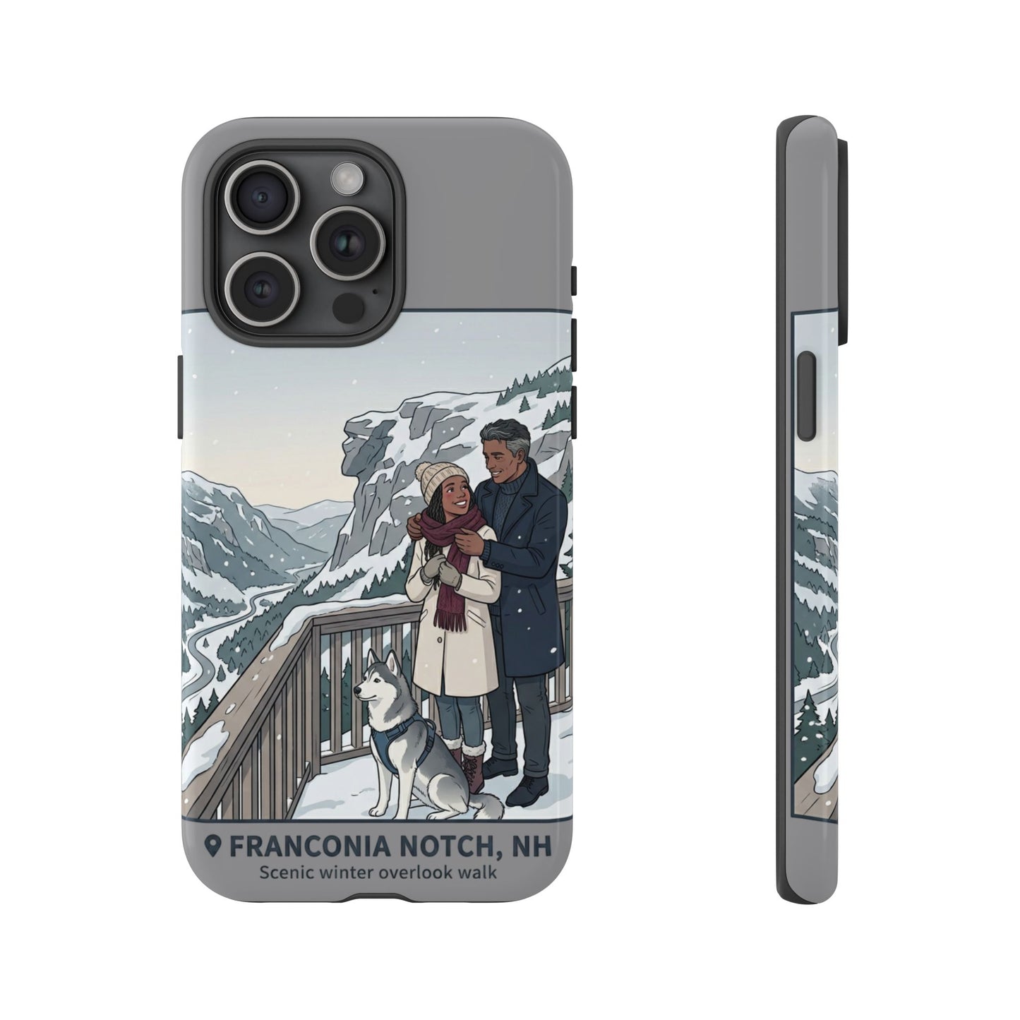 Winter Scenic Phone Case — Franconia Notch NH Couples & Husky Design