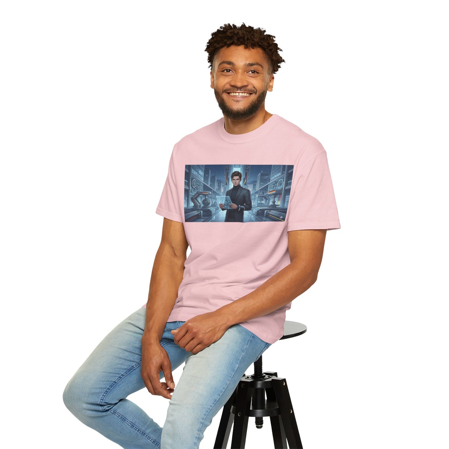 Cyberpunk Detective T-Shirt — Futuristic Noir Cityscape Graphic Tee