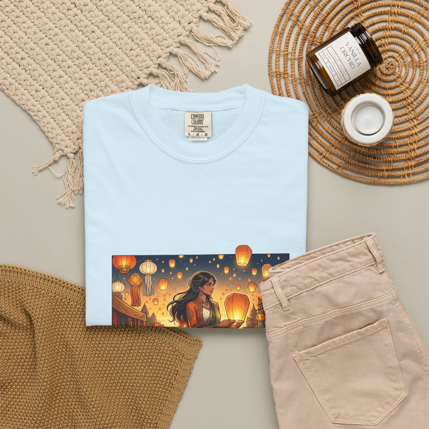 Diwali Lantern Festival T-Shirt — Indian Dancer with Floating Sky Lanterns