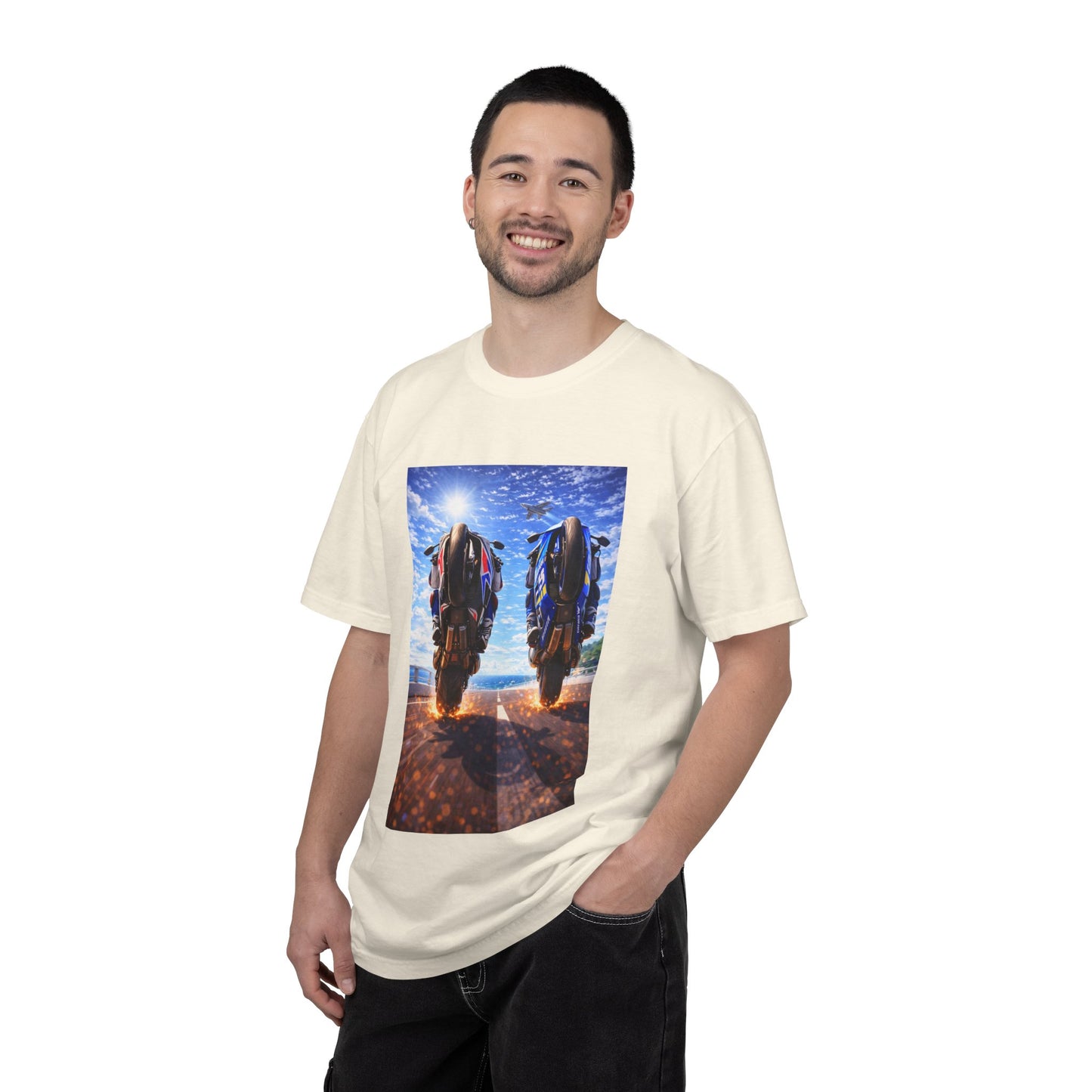 Motorcycle Sunset T-Shirt — Two Bikes Riding Into the Horizon