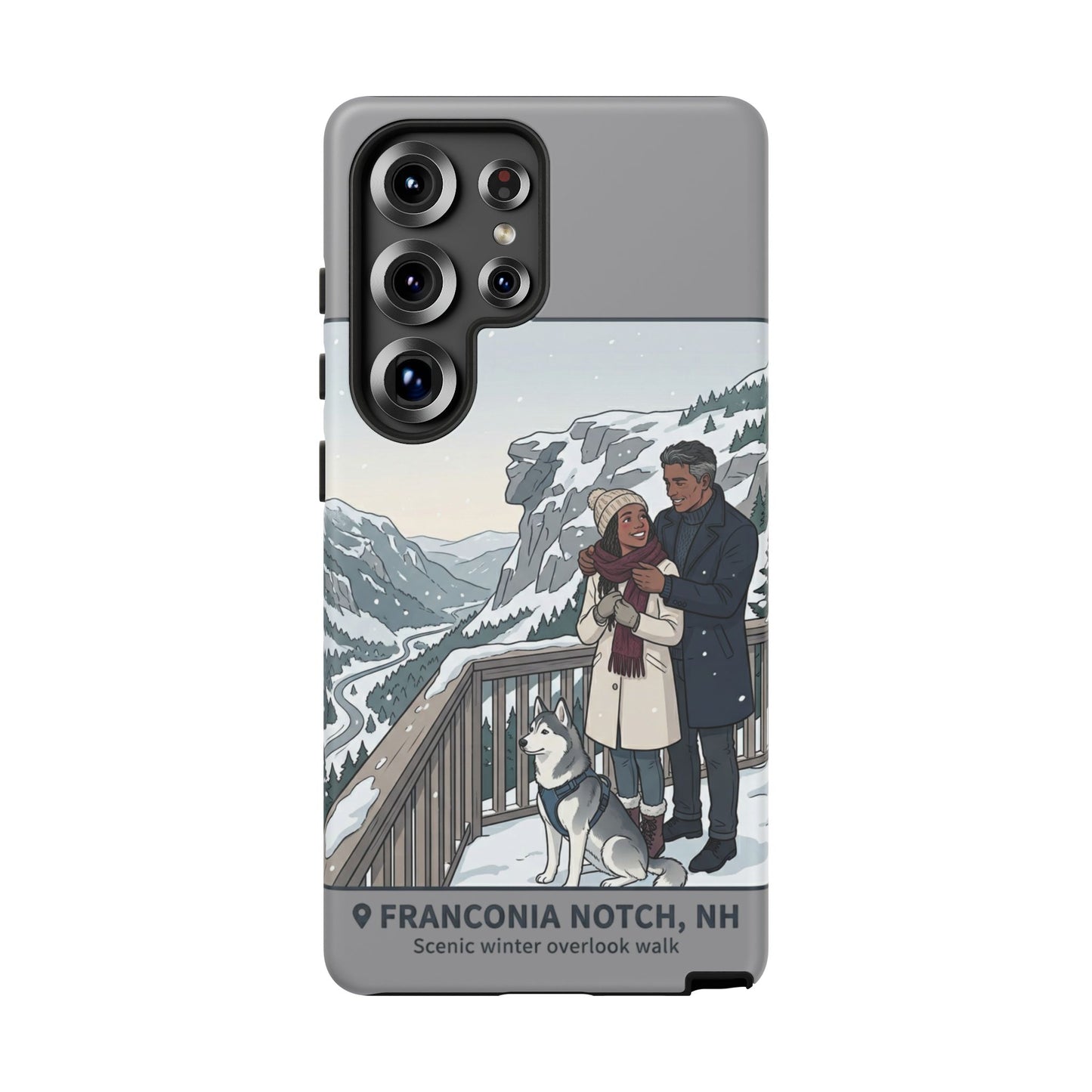 Winter Scenic Phone Case — Franconia Notch NH Couples & Husky Design