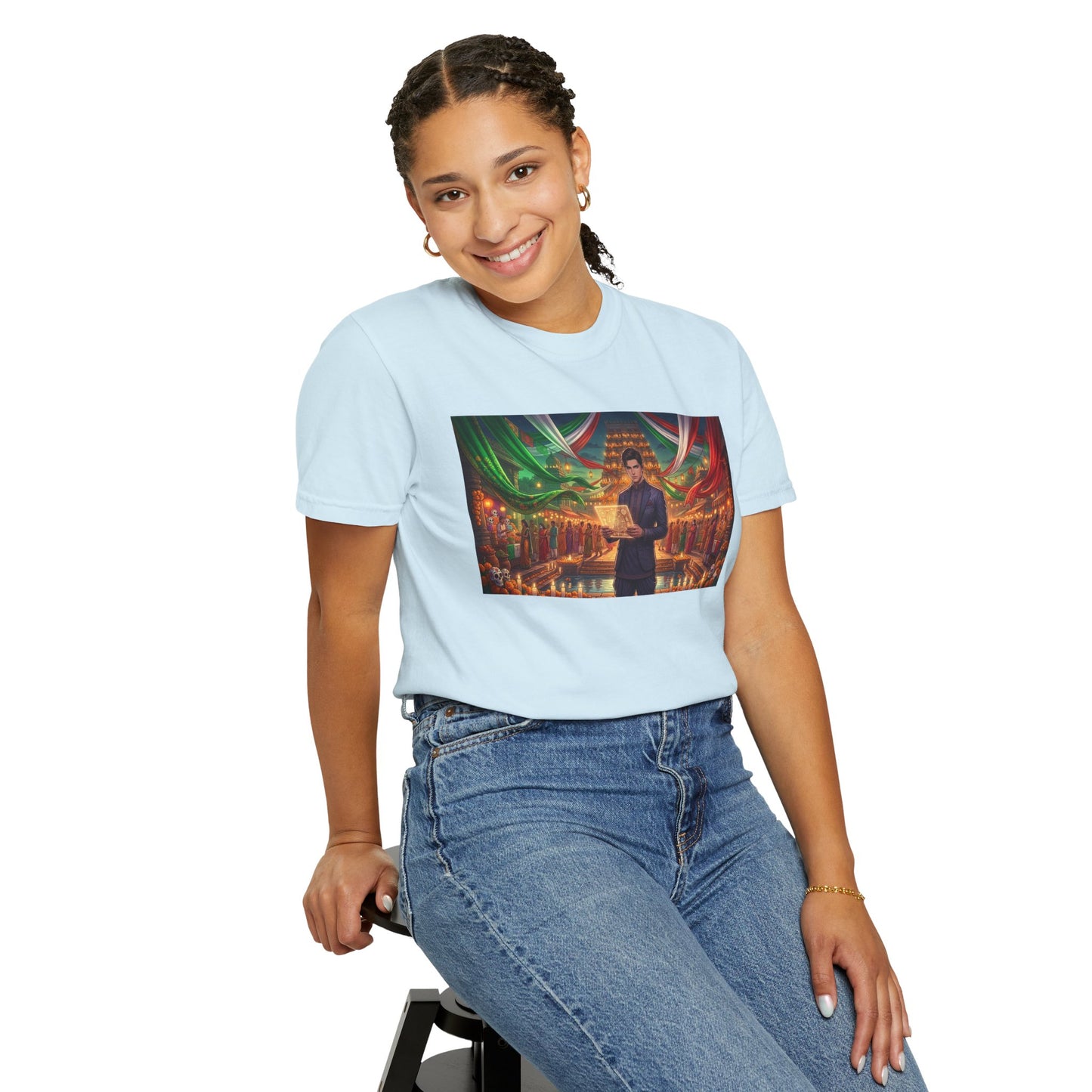T-Shirt — Dragon Temple Night Scene Graphic Tee (Monk with Dragons)