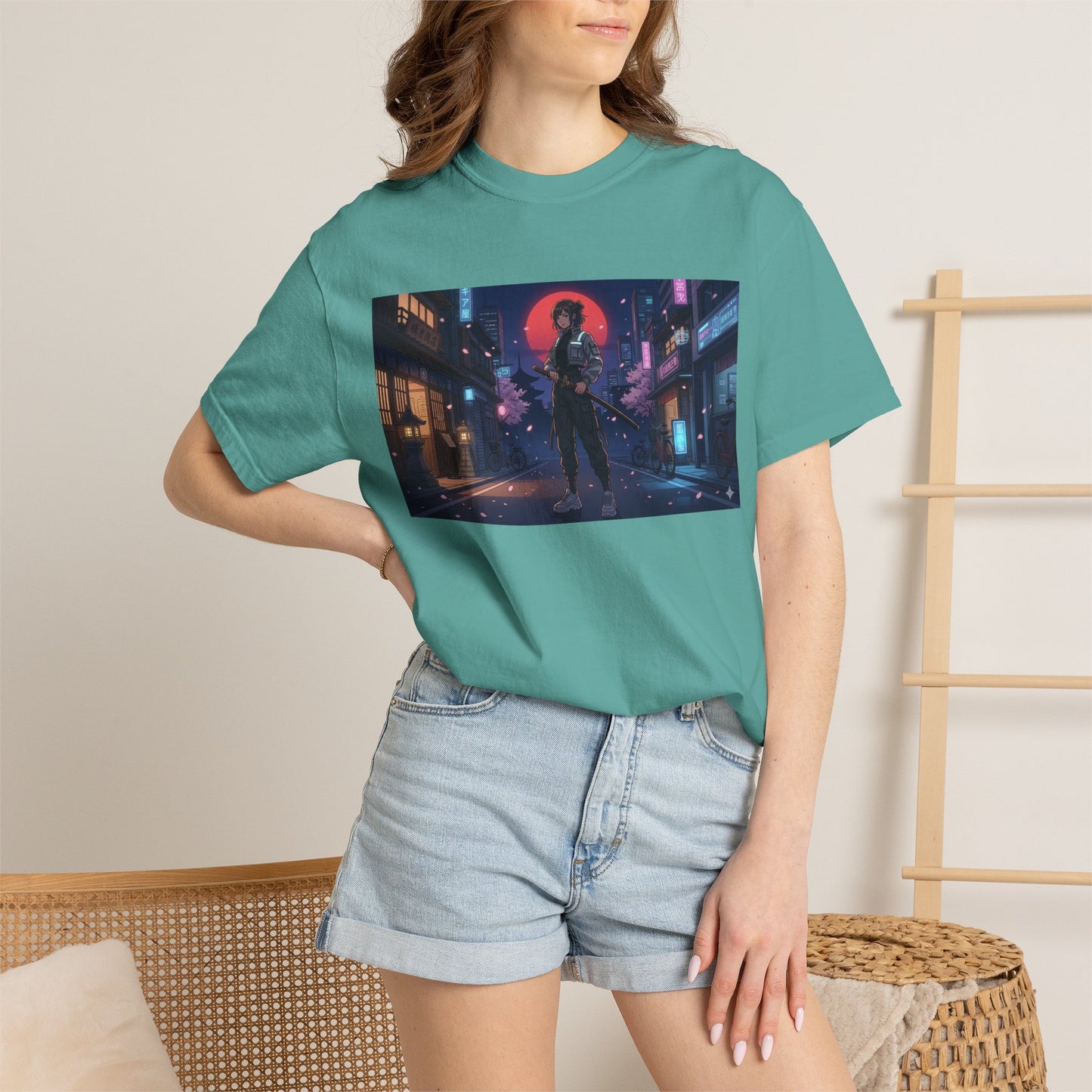 Cyberpunk Samurai T-Shirt — Neon Night Street Art Tee