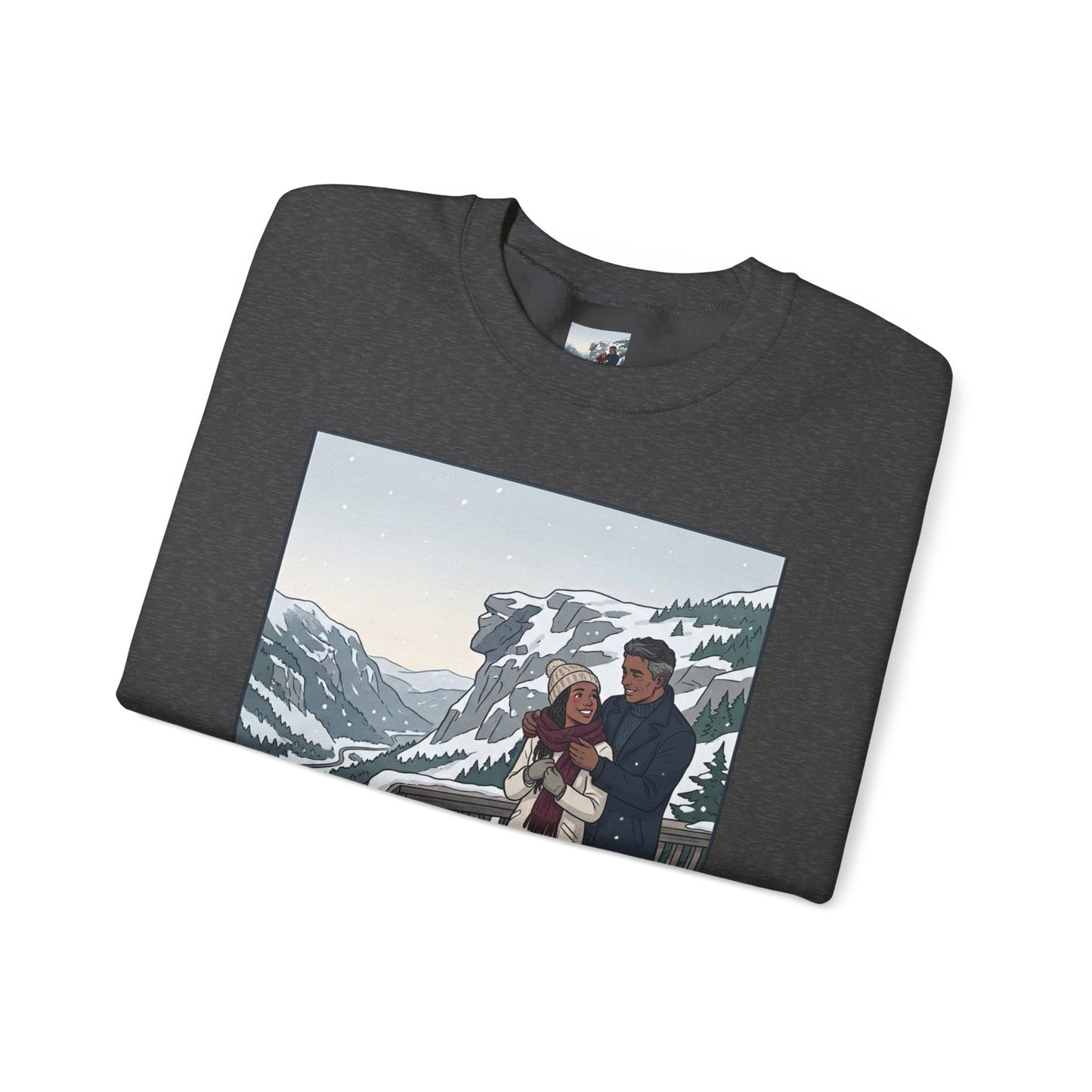 Crewneck Sweatshirt — Franconia Notch Winter Couple Scenic Graphic