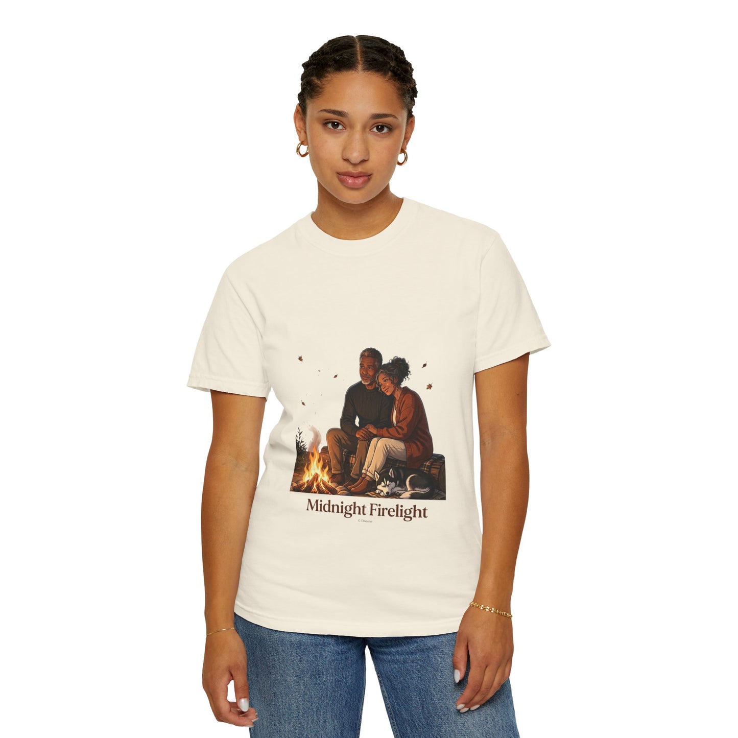 Midnight Firelight T-Shirt — Cozy Couple Campfire Graphic Tee