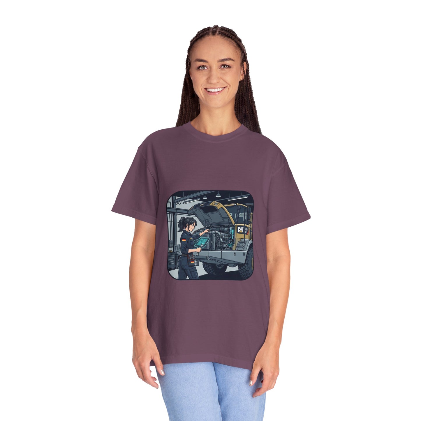 Mechanic Garage Scene T-Shirt — Vintage Truck Repair Illustration