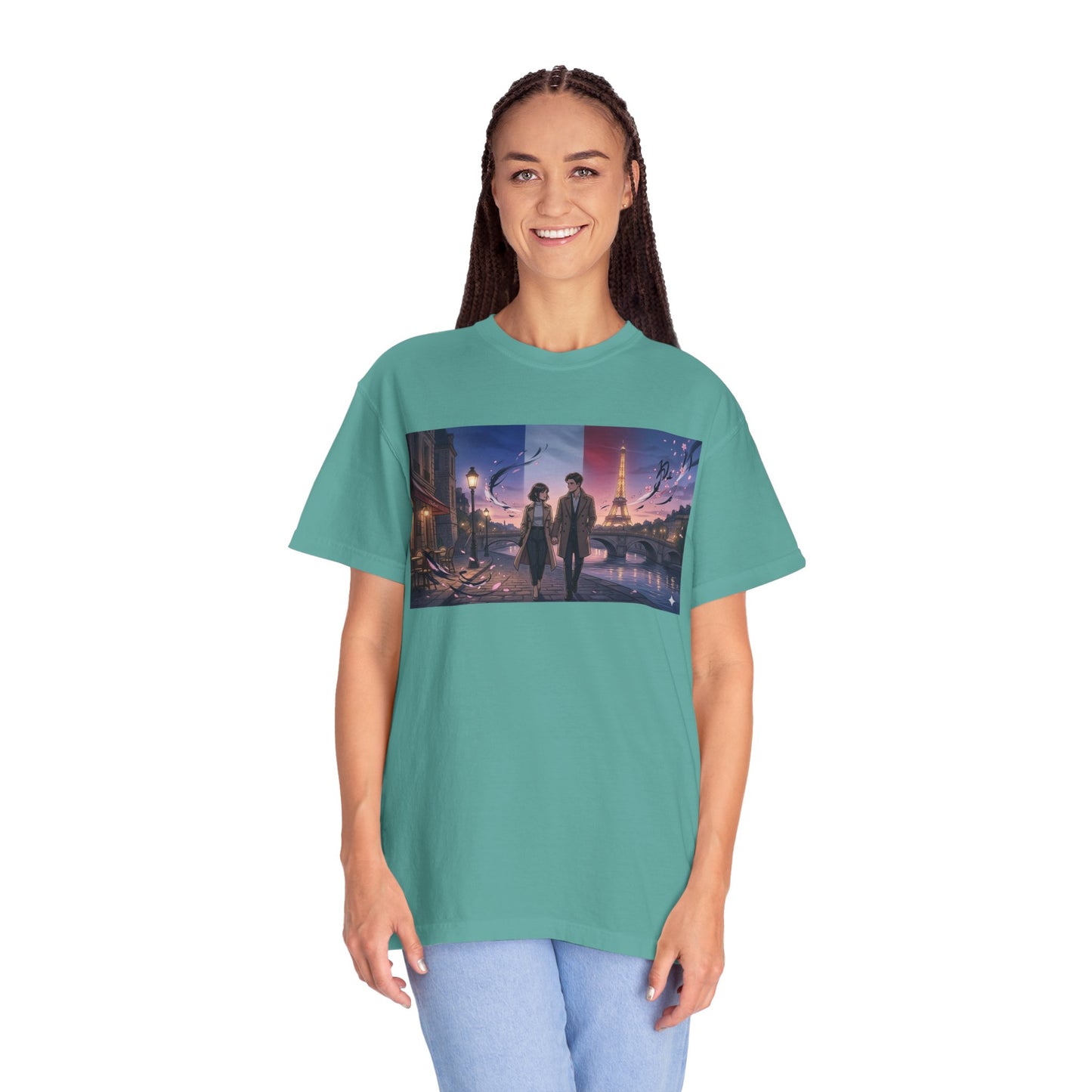 T-Shirt — Romantic City Night Stroll Illustration